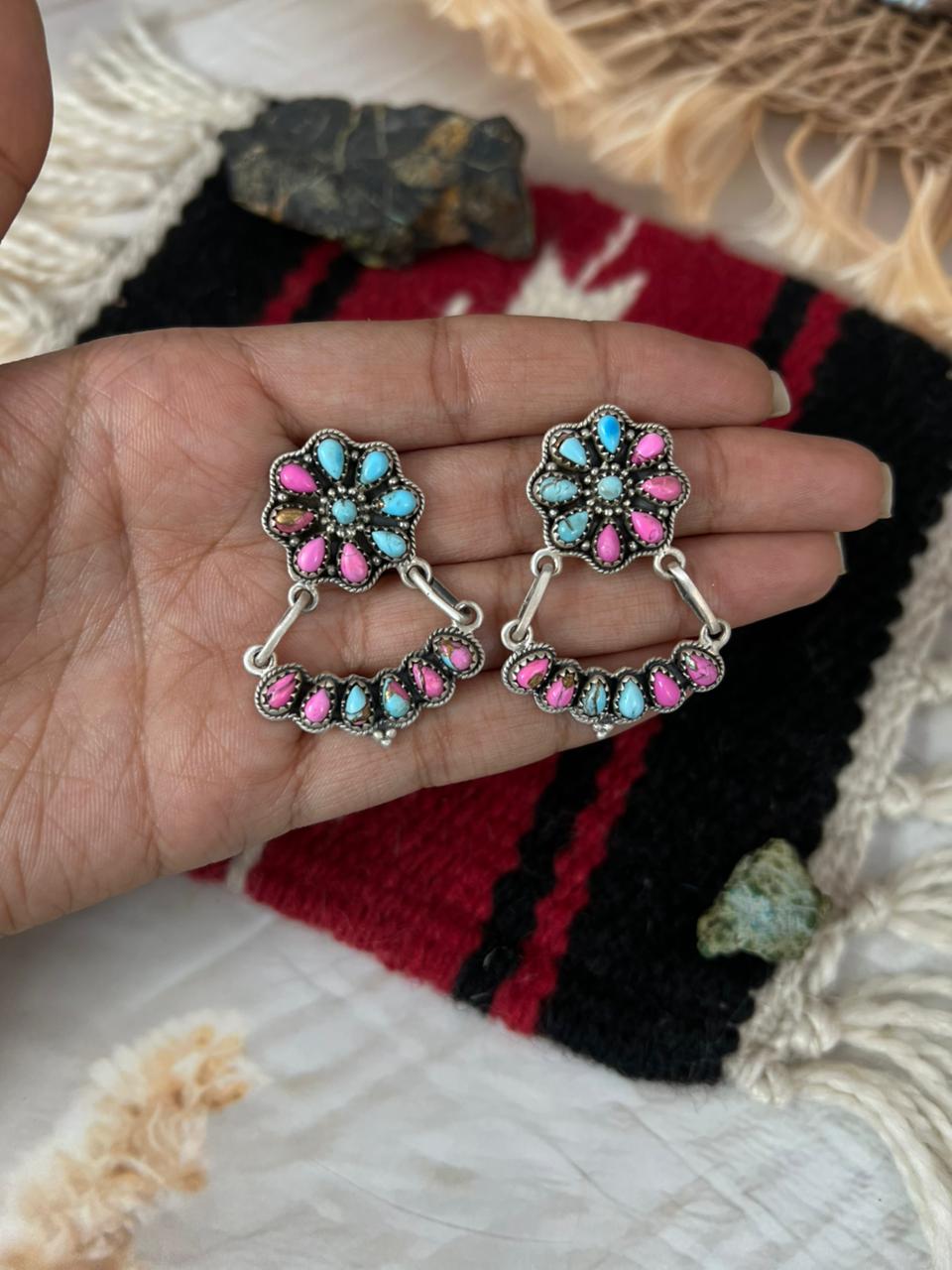 Handmade Sterling Silver Cotton Candy Post Dangle Earrings "Signed Nizhoni"