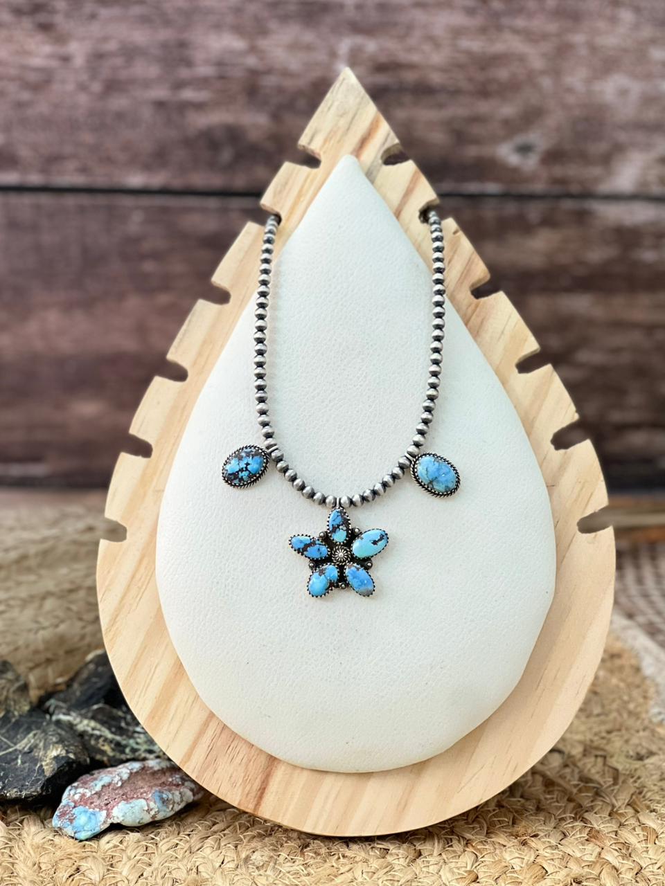 Handmade Sterling Silver Golden Hills Turquoise Beaded Necklace "Signed Nizhoni"