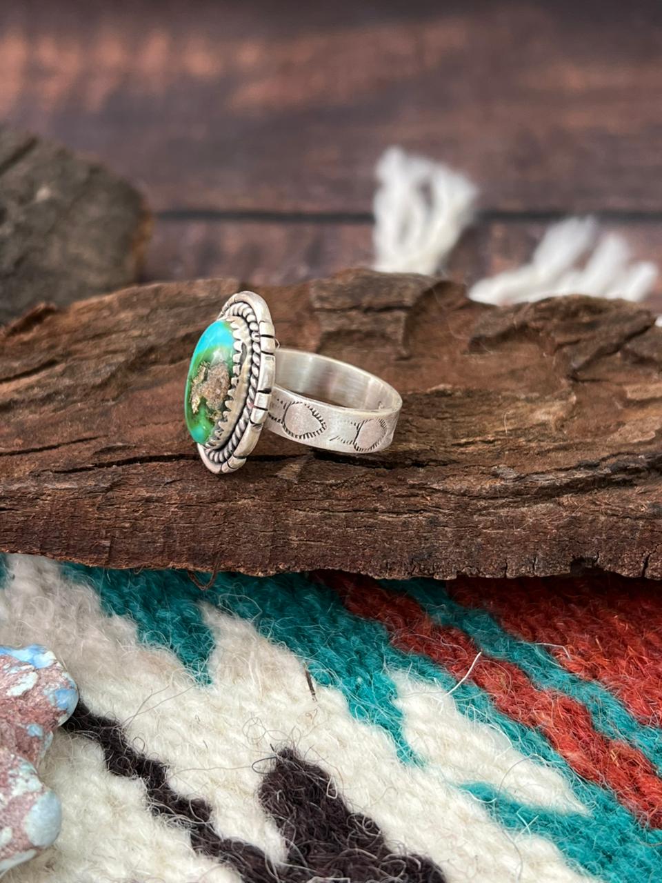 Handmade Sterling Silver Sonoran Mountain Turquoise Adjustable Ring " Signed Nizhoni" (2)