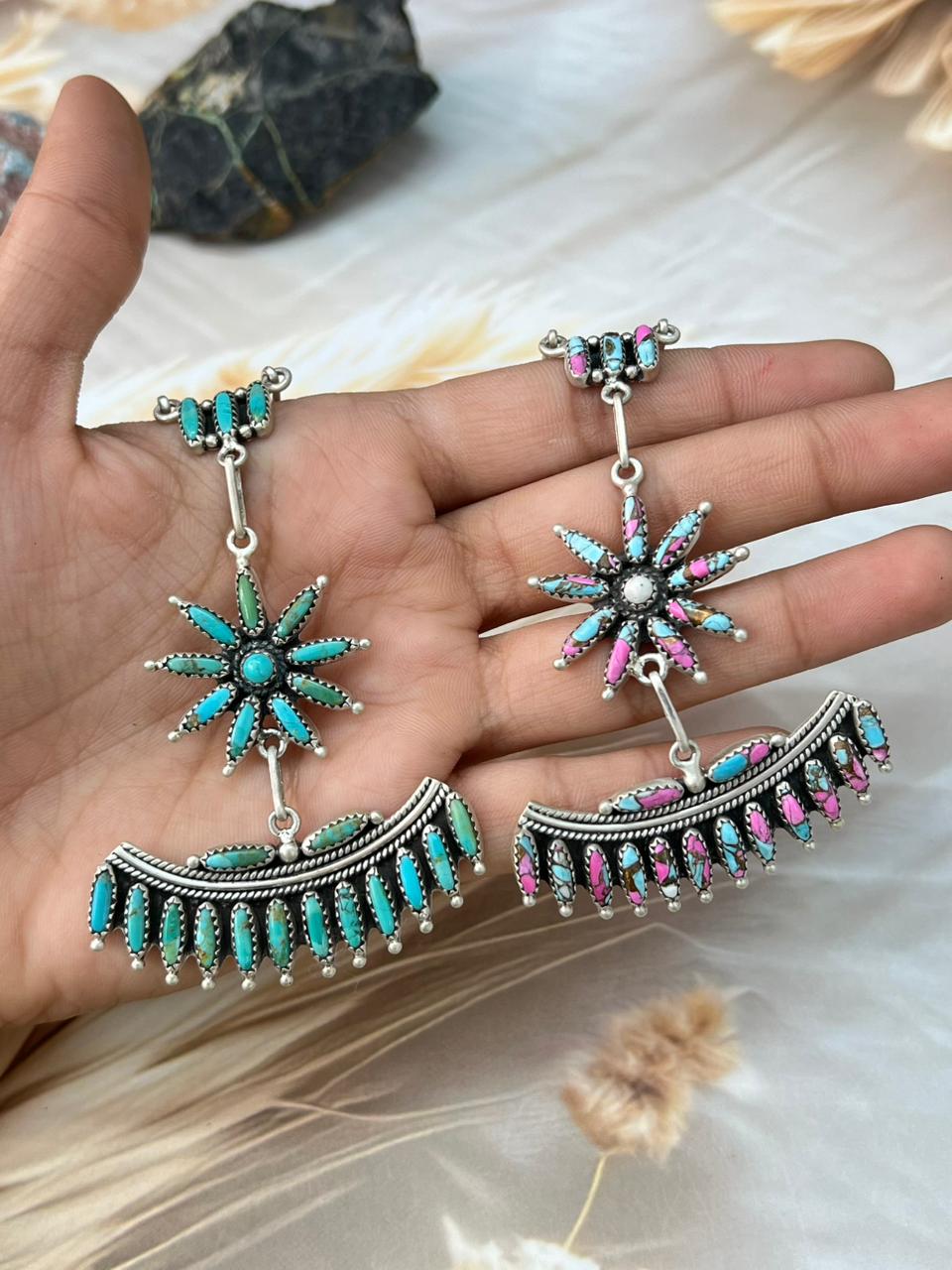 Handmade Sterling Silver Kingman Turquoise & Cotton Candy Necklace "Signed Nizhoni"