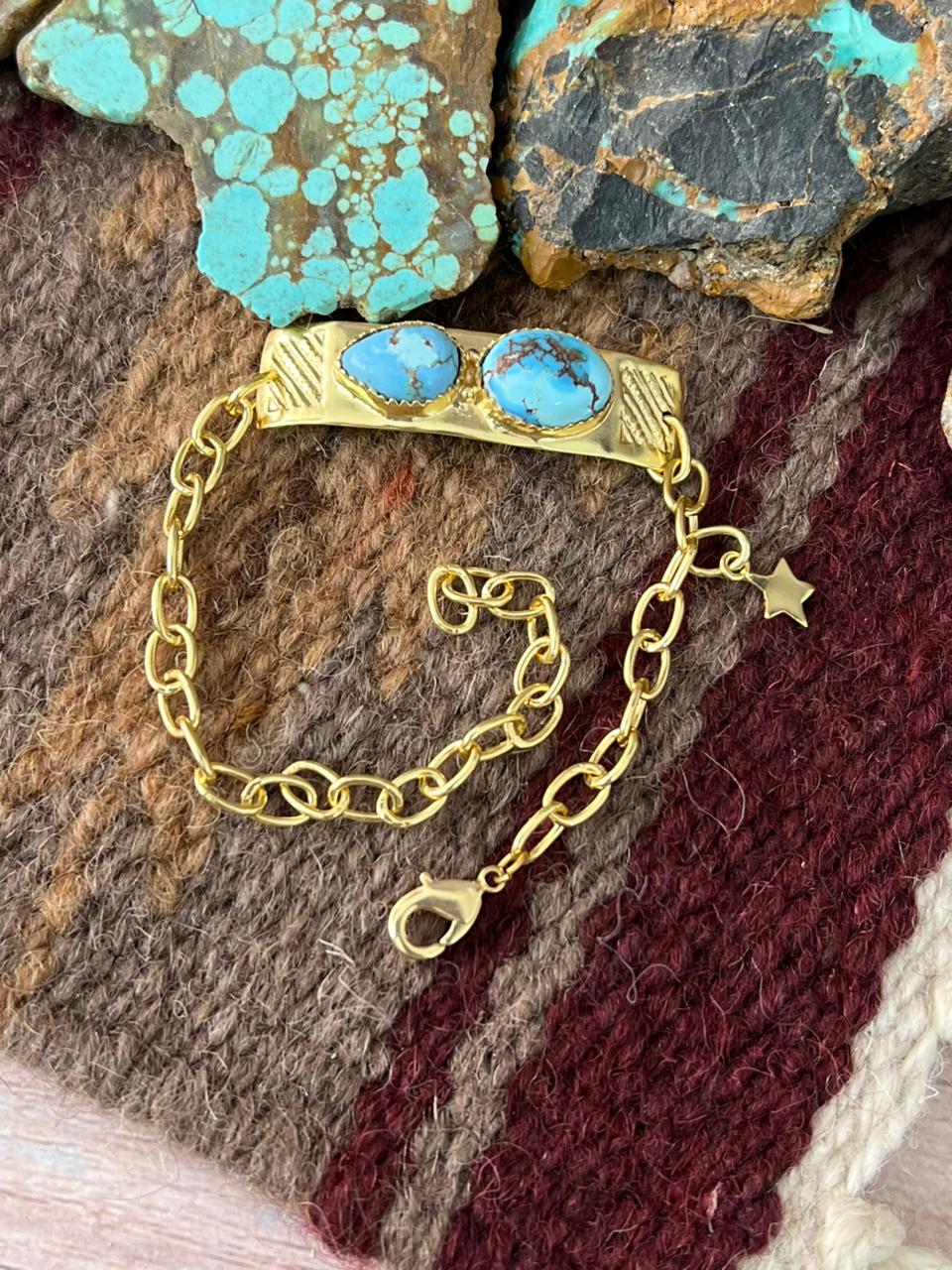 “The Golden Collection” Handmade Natural Gold-Plated Golden Hills Turquoise Bracelet