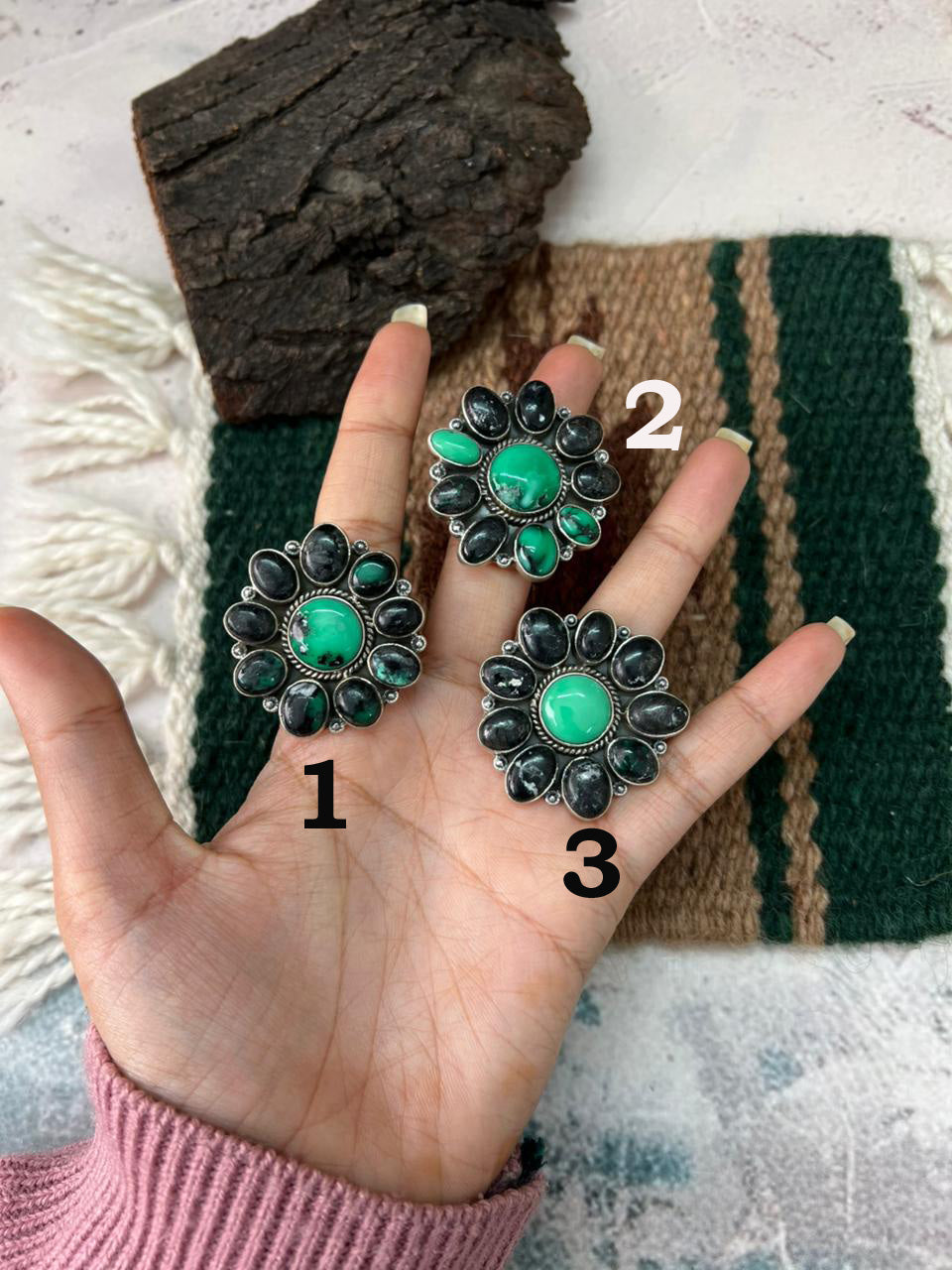 Handmade Sterling Silver Emerald Rose Adjustable Ring "Signed Nizhoni"