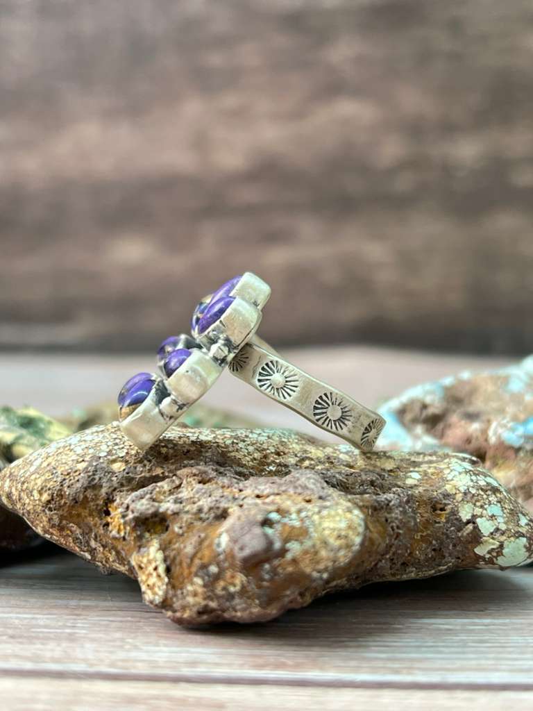 Handmade Sterling Silver Grape Dahlia Naja Adjustable Ring "Signed Nizhoni"