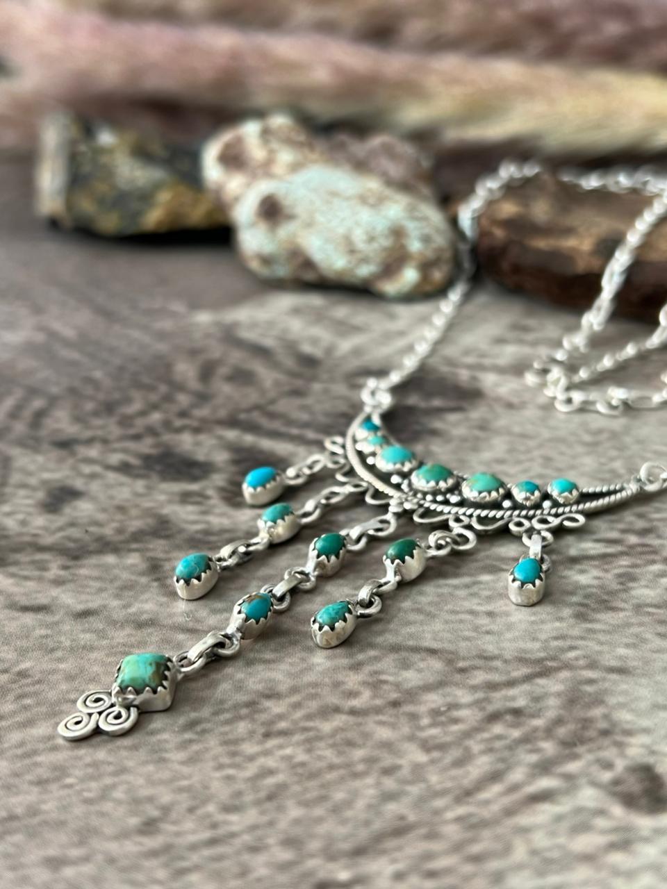 Handmade Sterling Silver Kingman Turquoise Necklace "Signed Nizhoni"