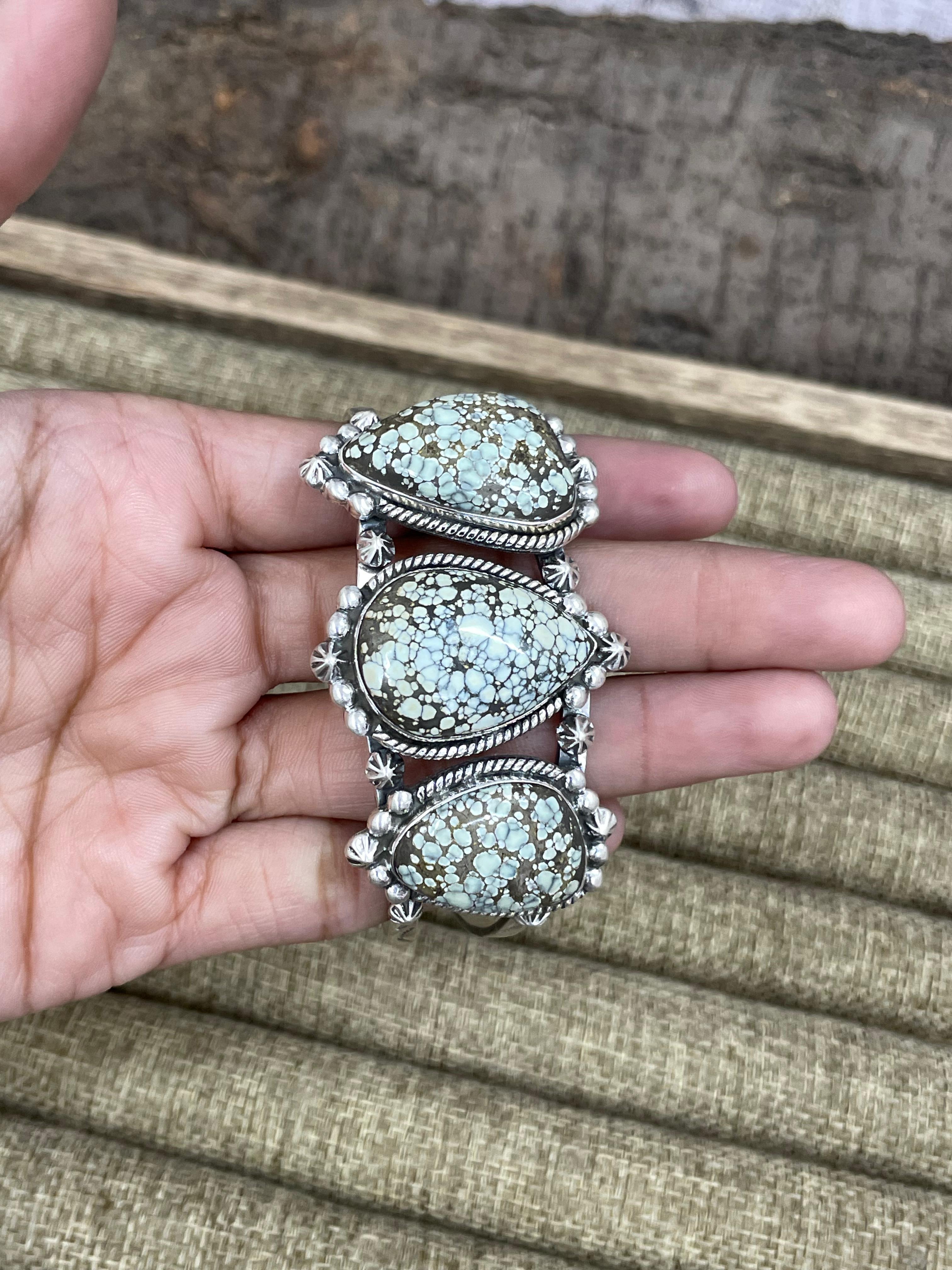 Handmade Sterling Silver Starfox Variscite Bracelet Signed Nizhoni