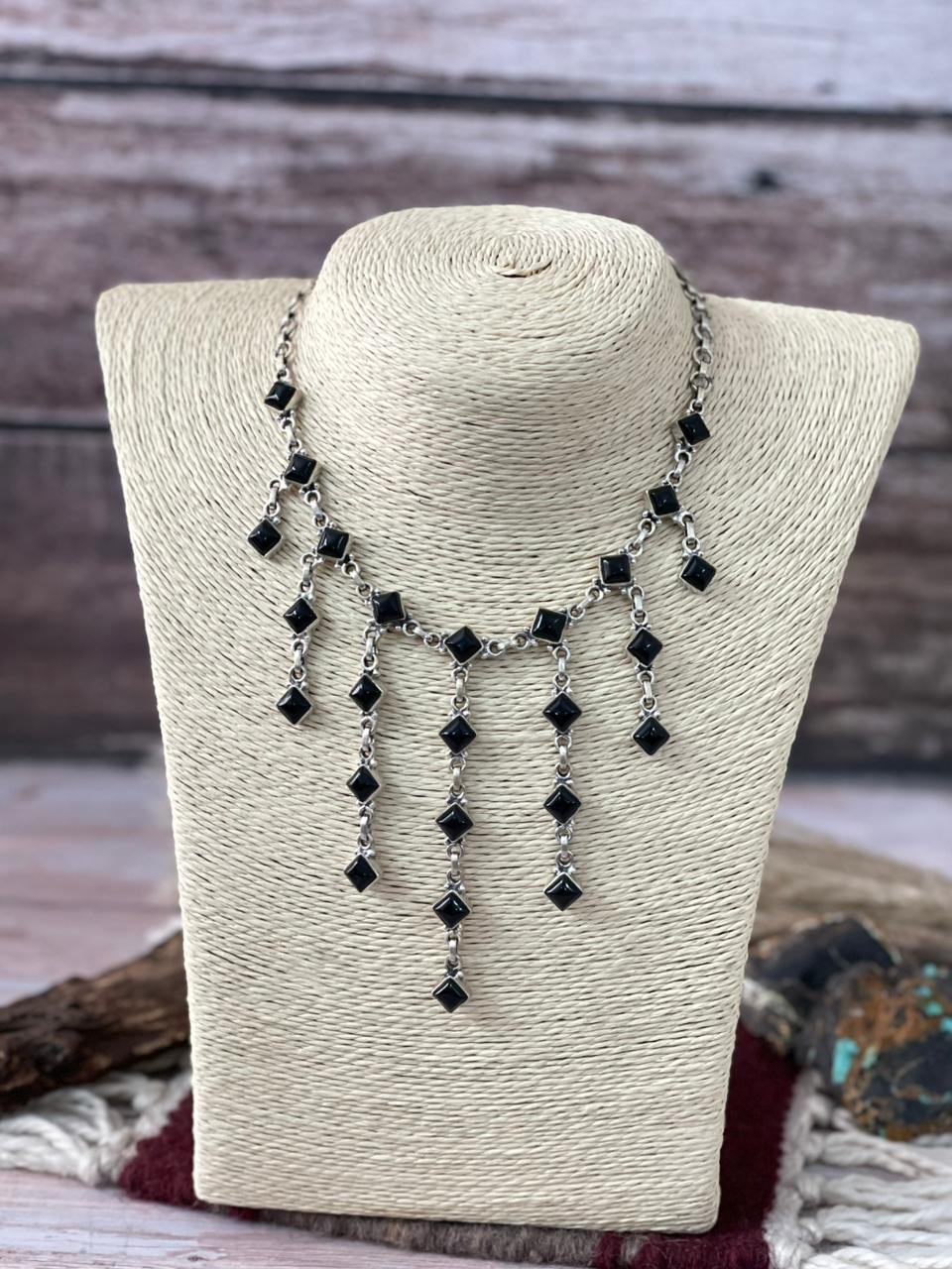 Handmade Sterling Silver Black Onyx Choker Necklace "Signed Nizhoni"