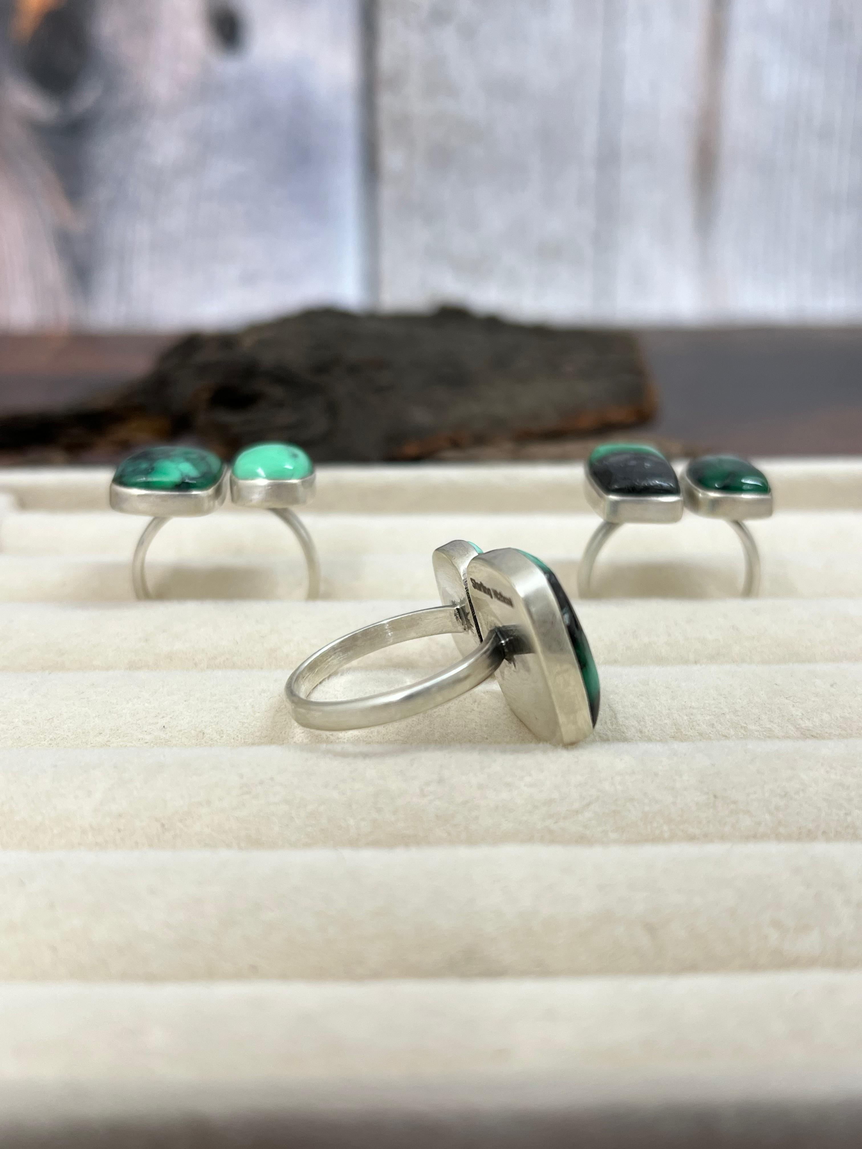 Handmade Sterling Silver Emerald Rose Adjustable Ring with Signed Nizhoni