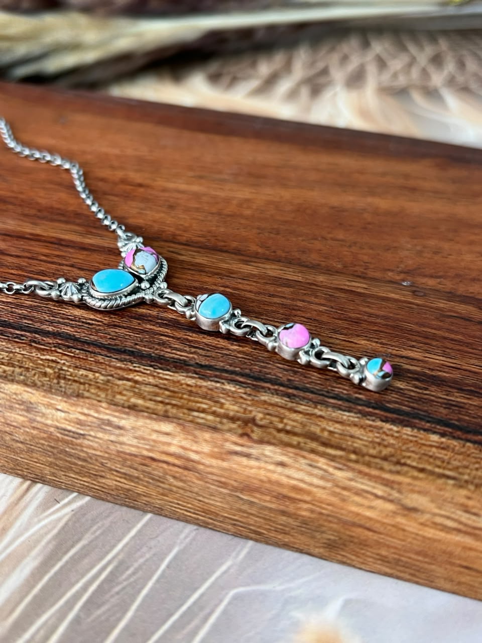 Handmade Sterling Silver Cotton Candy Necklace Signed Nizhoni