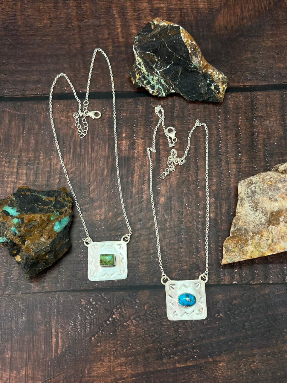 Handmade Sterling Silver Sonoran Mountain Turquoise and South Hill Turquoise Necklace "Signed Nizhoni"