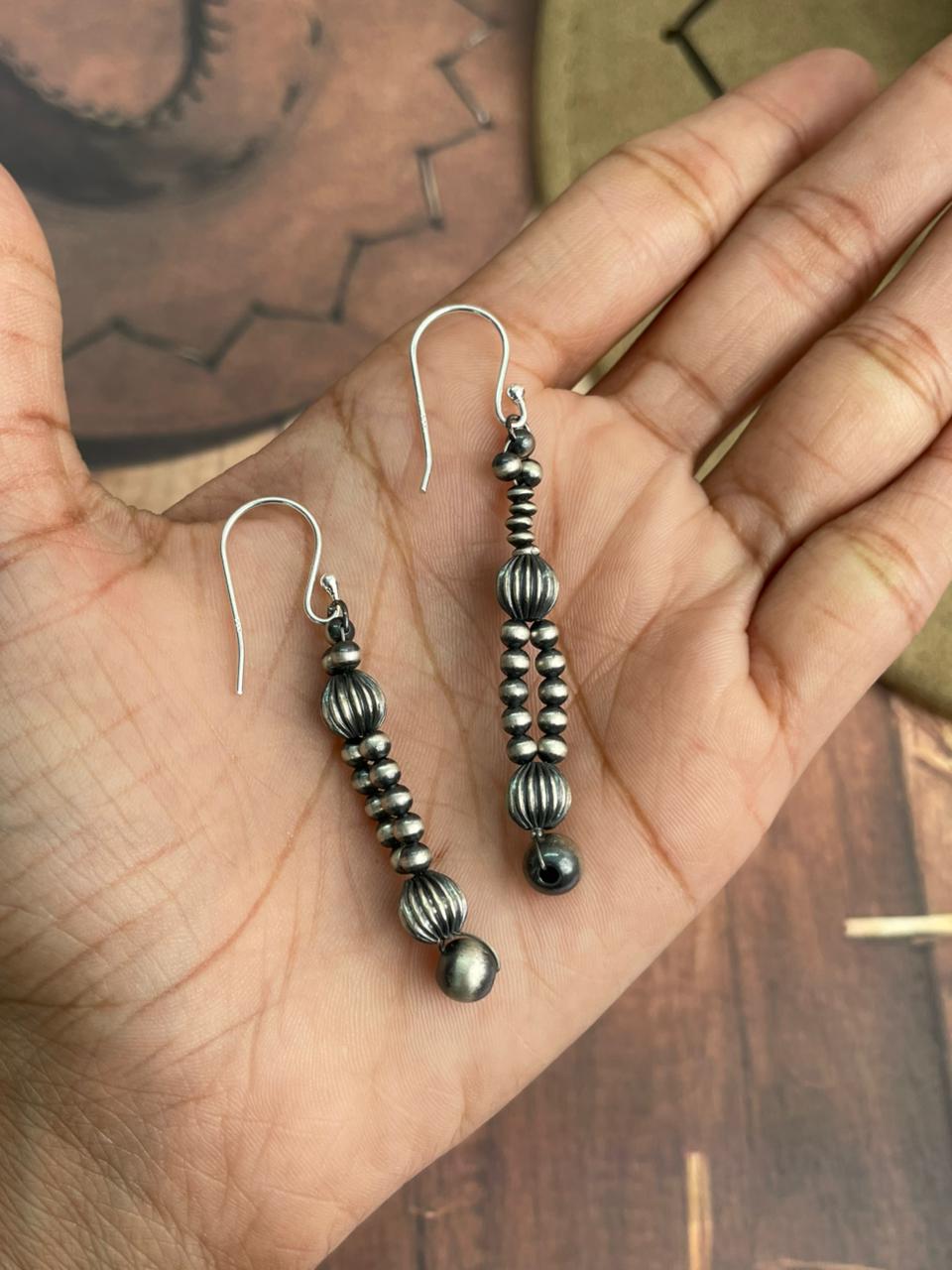 Handmade Sterling Silver Beaded Hook Dangle Earrings (6)