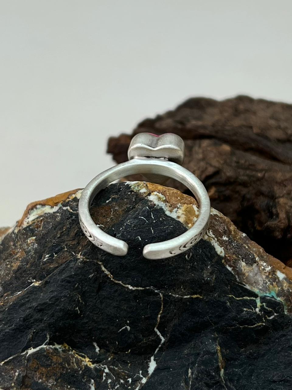 Handmade Sterling Silver Hot Pink Adjustable Ring "Signed Nizhoni"
