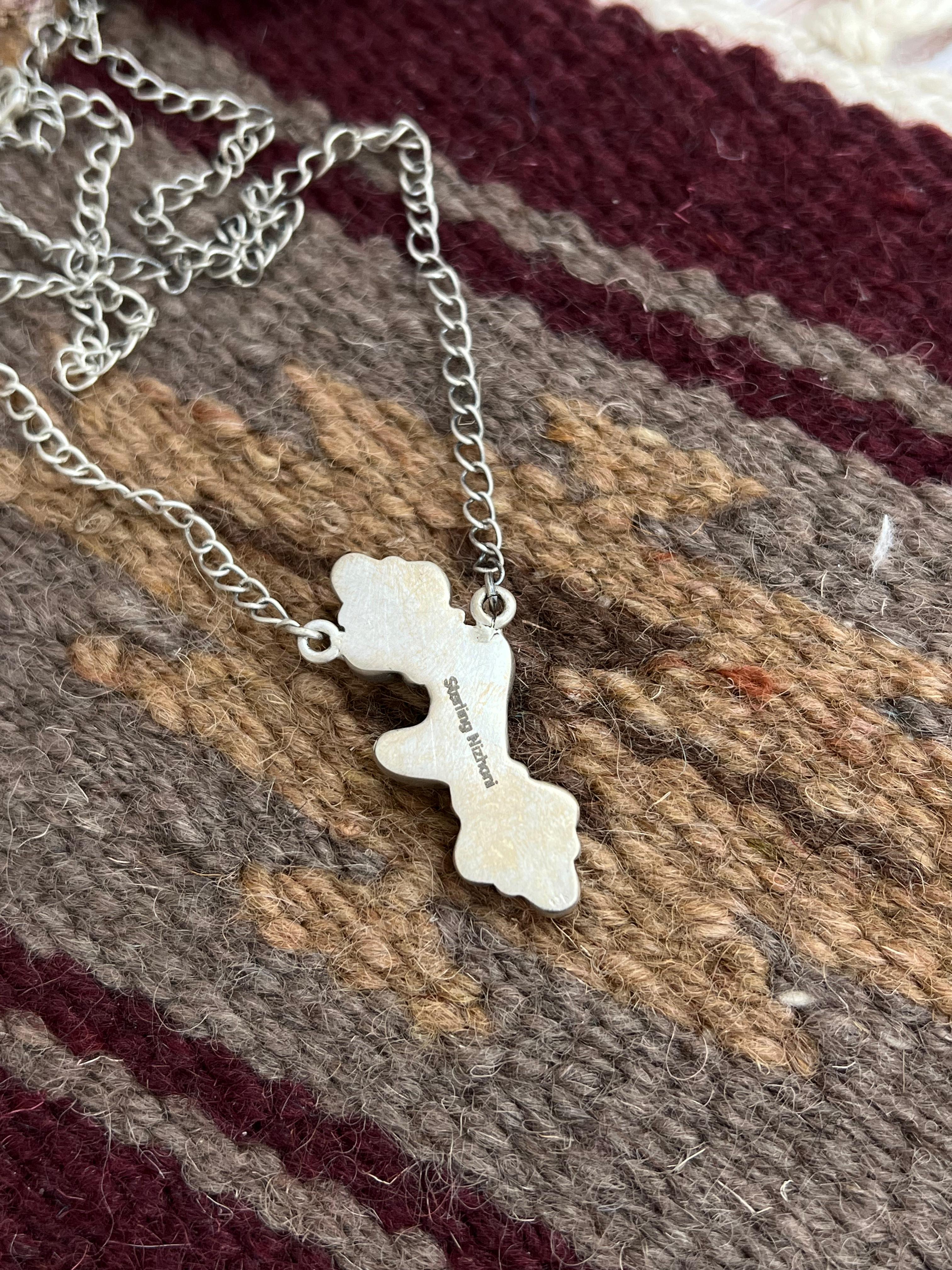 Handmade Sterling Silver Cotton Candy Turquoise Necklace with Signed Nizhoni