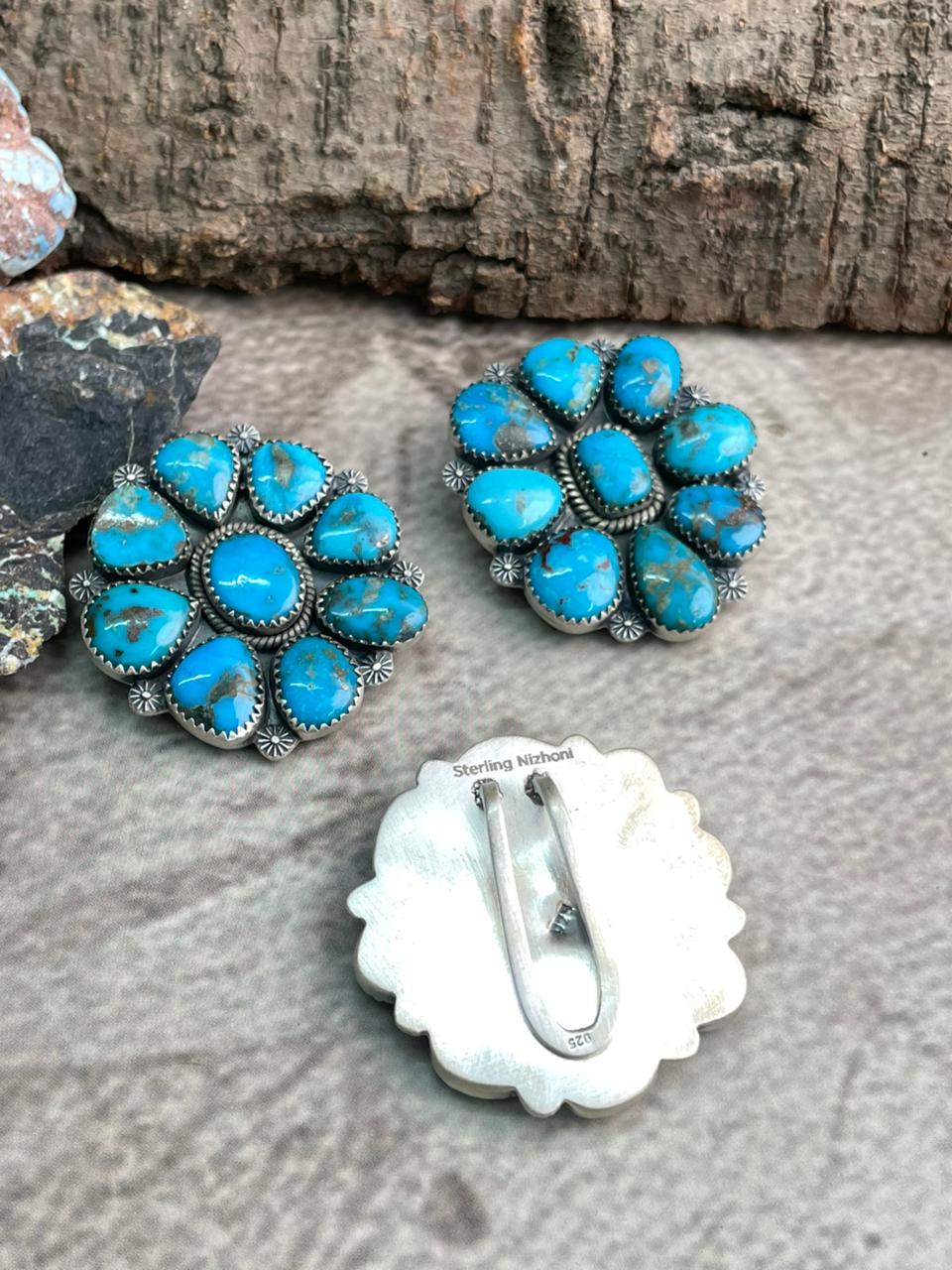 Handmade Sterling Silver Arizona Blue Turquoise Purse Key Clip "Signed Nizhoni"