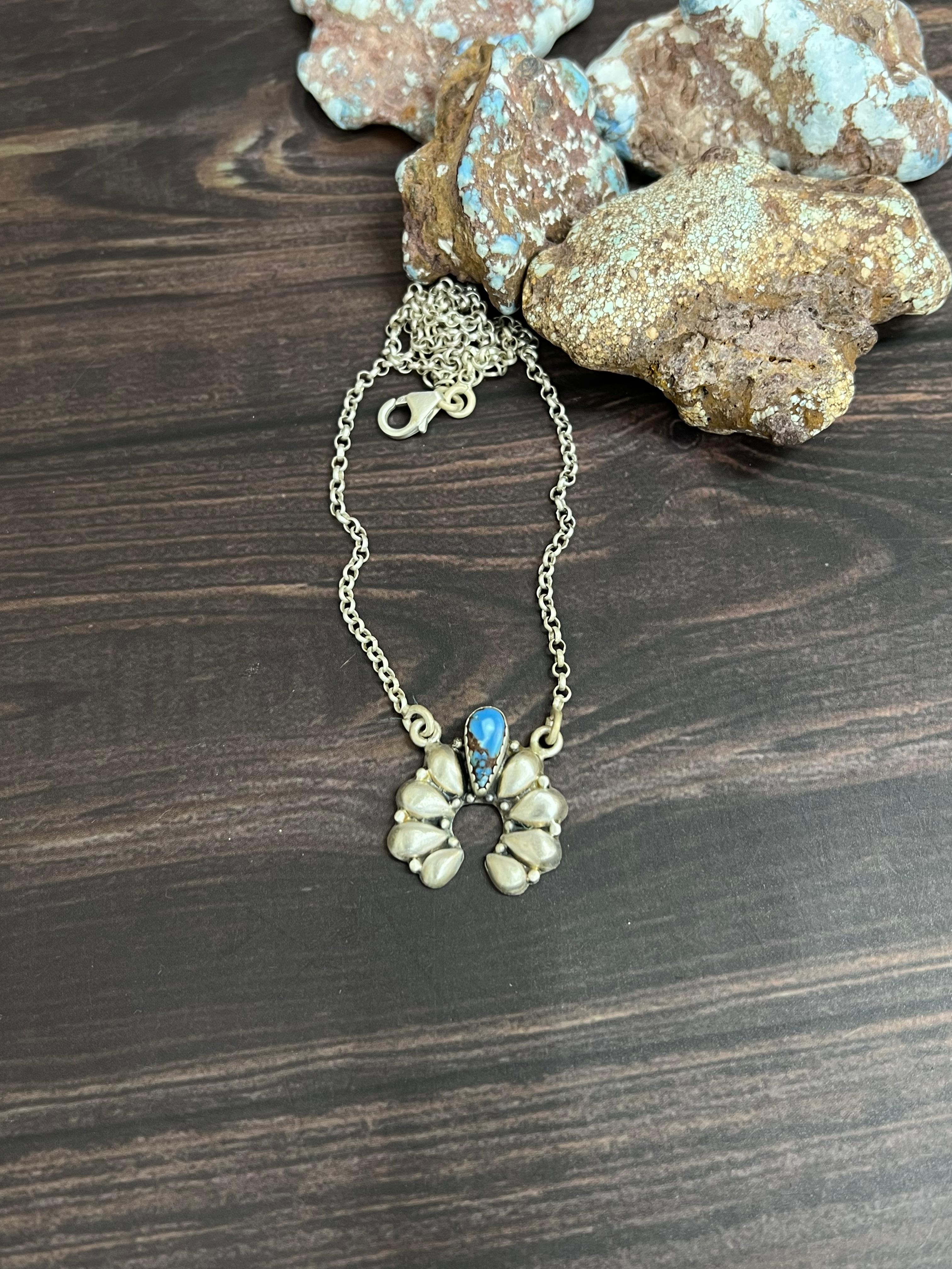 "Ball Collection" Handmade Sterling Silver Golden Hills Turquoise Necklace with Signed Nizhoni