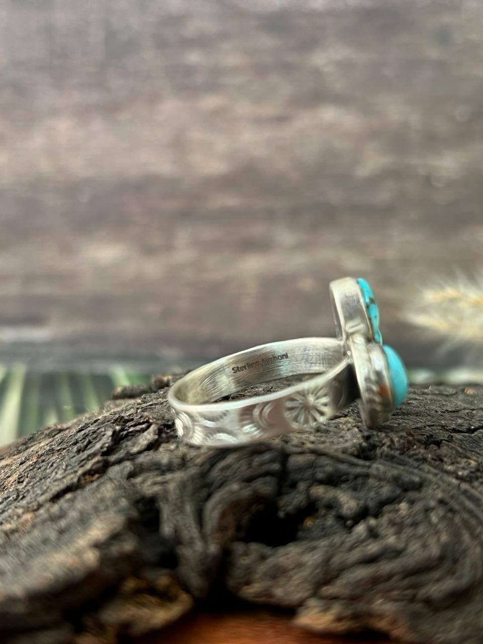 Handmade Sterling Silver White Water Turquoise Adjustable Ring "Signed Nizhoni"