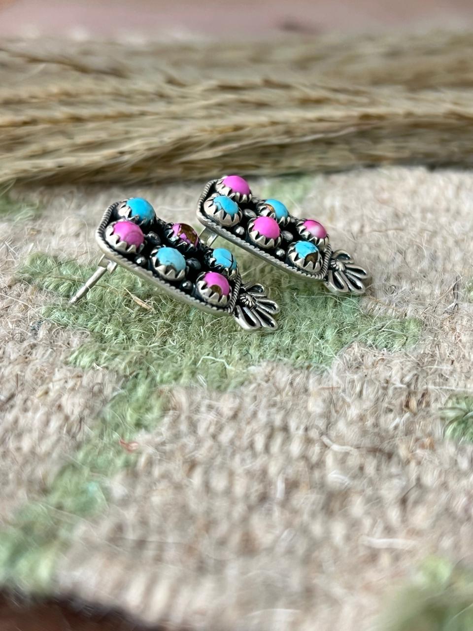 Handmade Sterling Silver Cotton Candy Post Studs Earrings "Signed Nizhoni"