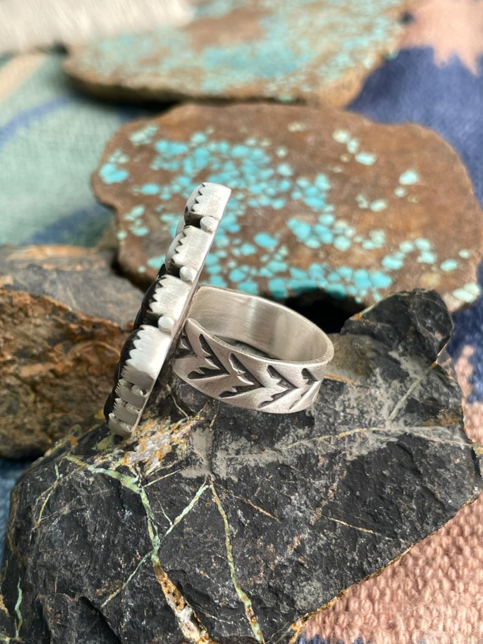 Handmade Sterling Silver White Buffalo Adjustable Ring "Signed Nizhoni"