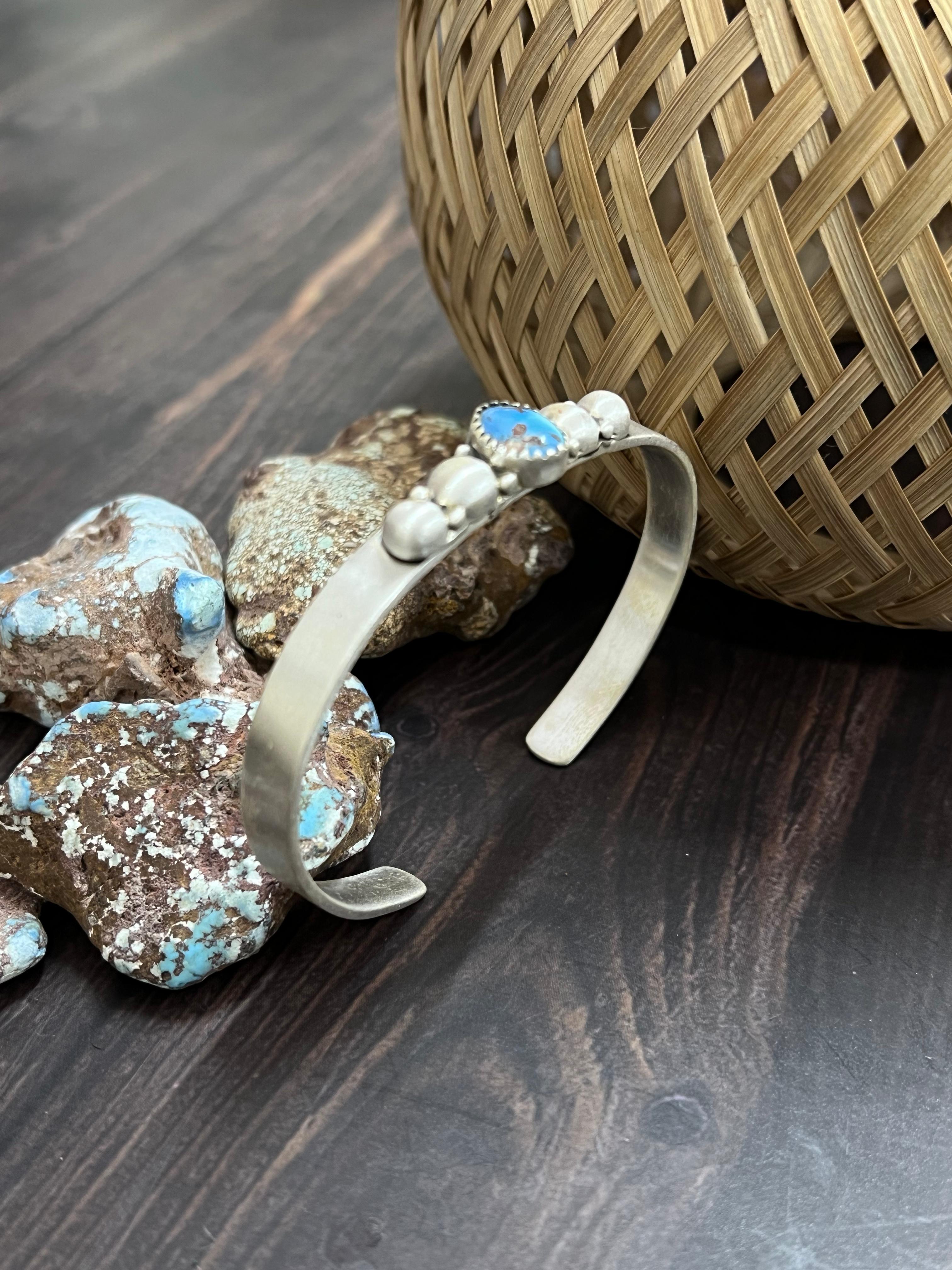 Handmade Sterling Silver Golden Hills Turquoise Cuff Bracelet with Signed Nizhoni