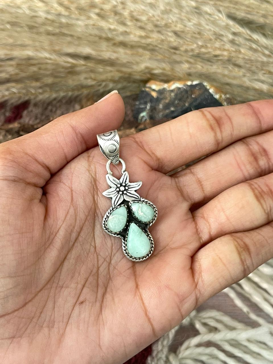 Handmade Sterling Silver Palomino Turquoise Pendant "Signed Nizhoni"