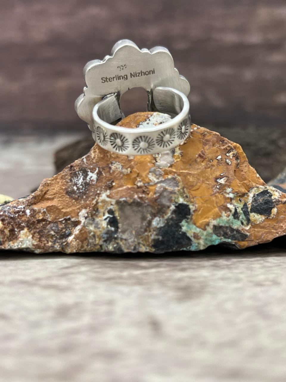 Handmade Sterling Silver Wild Horse Magnesite Adjustable Ring "Signed Nizhoni"