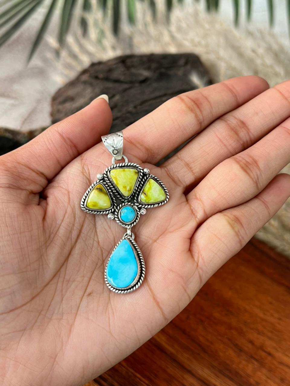 Handmade Sterling Silver Sierra Bella with Palomino Turquoise Collection: Pendant "Signed Nizhoni"