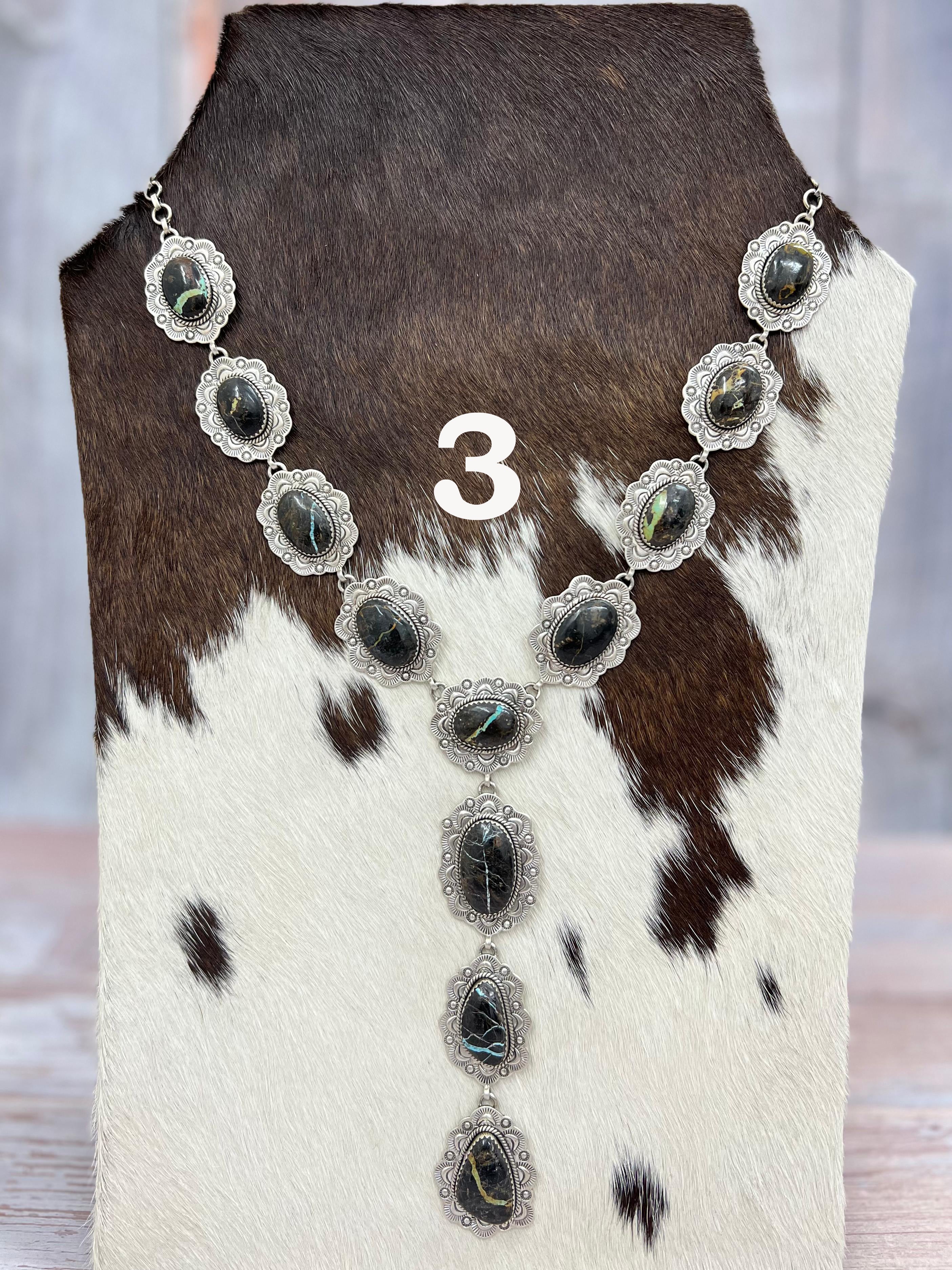 Handmade Sterling Silver Blackjack Turquoise Necklace Signed Nizhoni