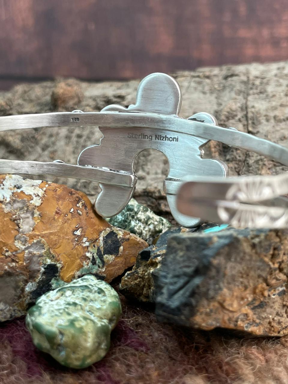 Handmade Sterling Silver Sonoran Mountain Turquoise with Palomino Turquoise Naja Cuff Bracelet "Signed Nizhoni"