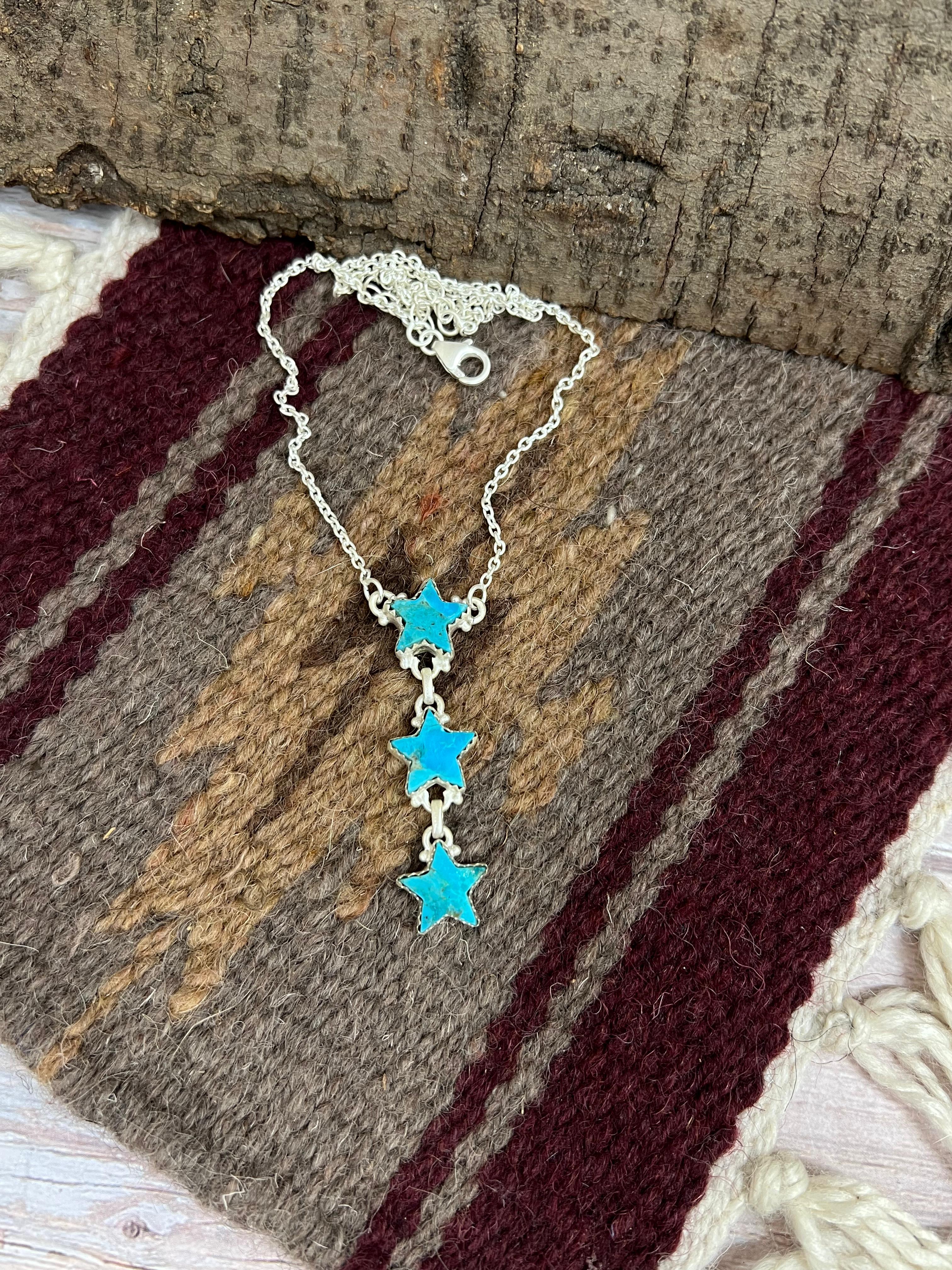 Handmade Sterling Silver Kingman Turquoise Necklace with Signed Nizhoni