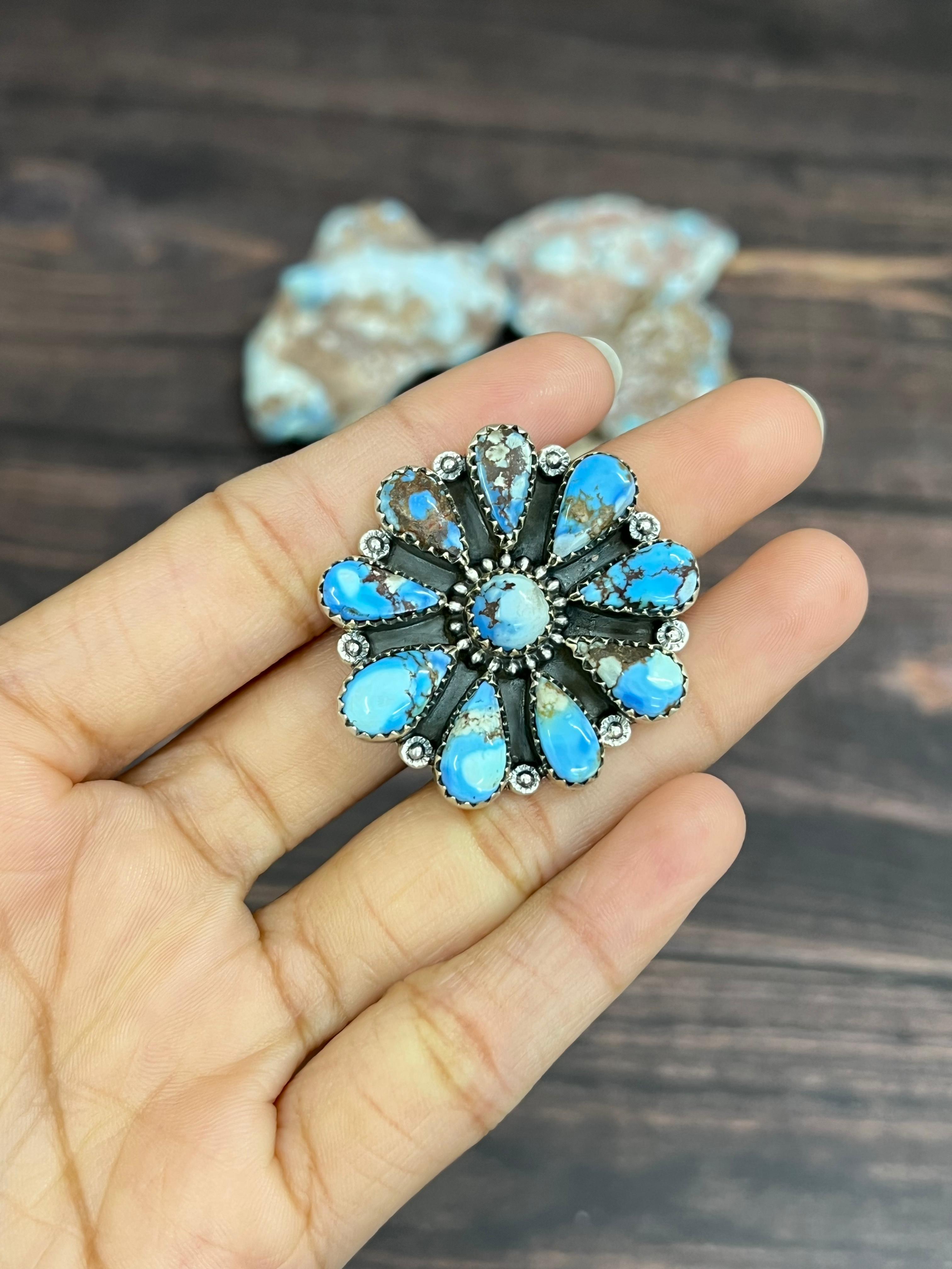 Handmade Sterling Silver Golden Hills Turquoise Adjustable Ring With Signed Nizhoni