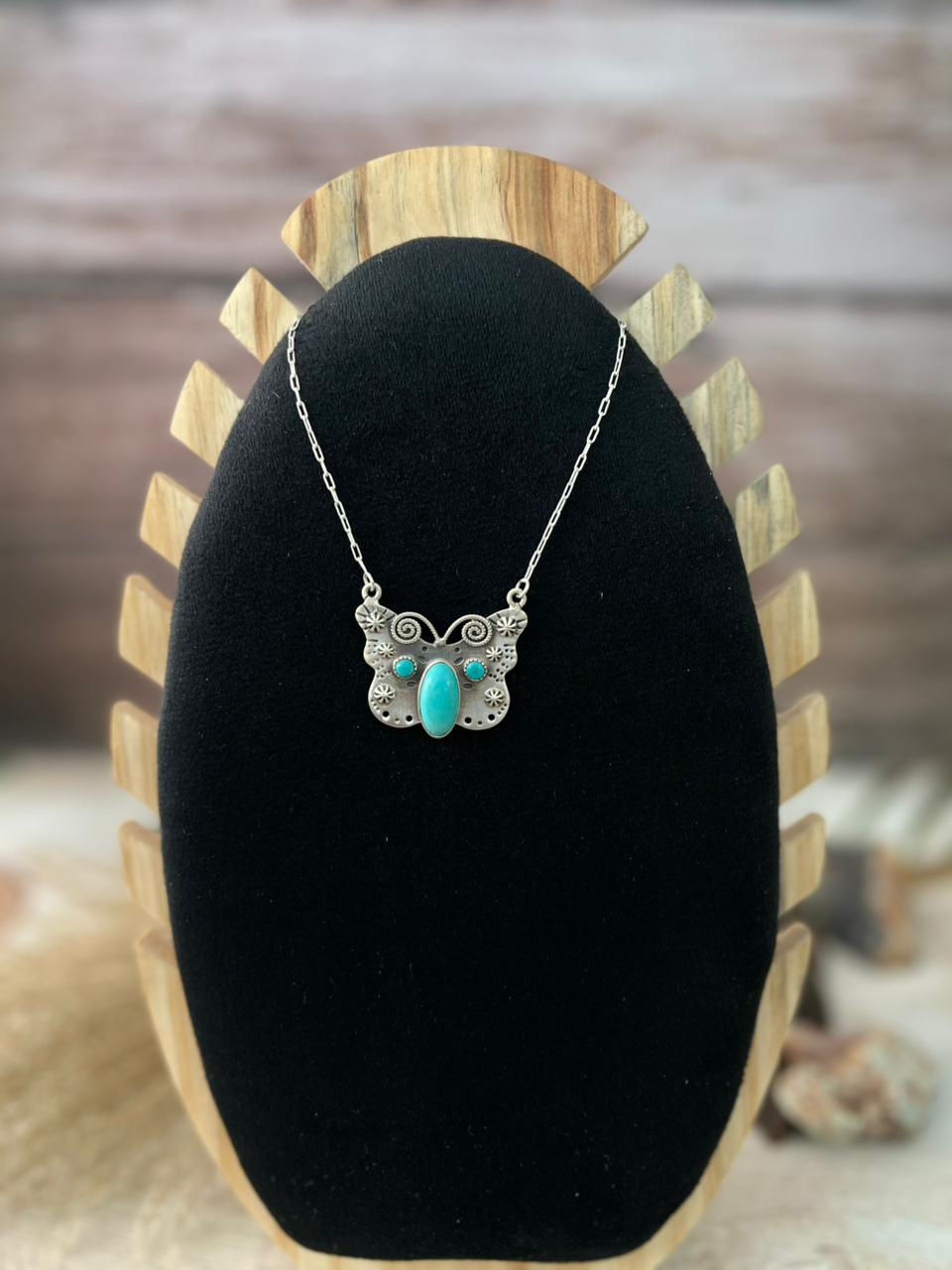 Handmade Sterling Silver Kingman Turquoise Necklace "Signed Nizhoni"