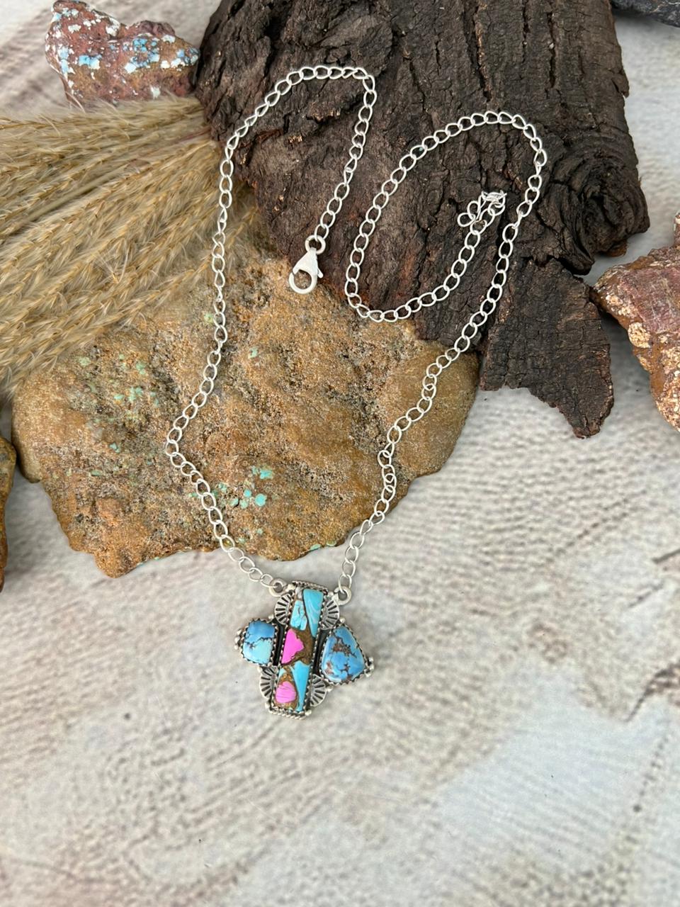Handmade Sterling Silver Golden Hills with Cotton Candy Necklace "Signed Nizhoni"
