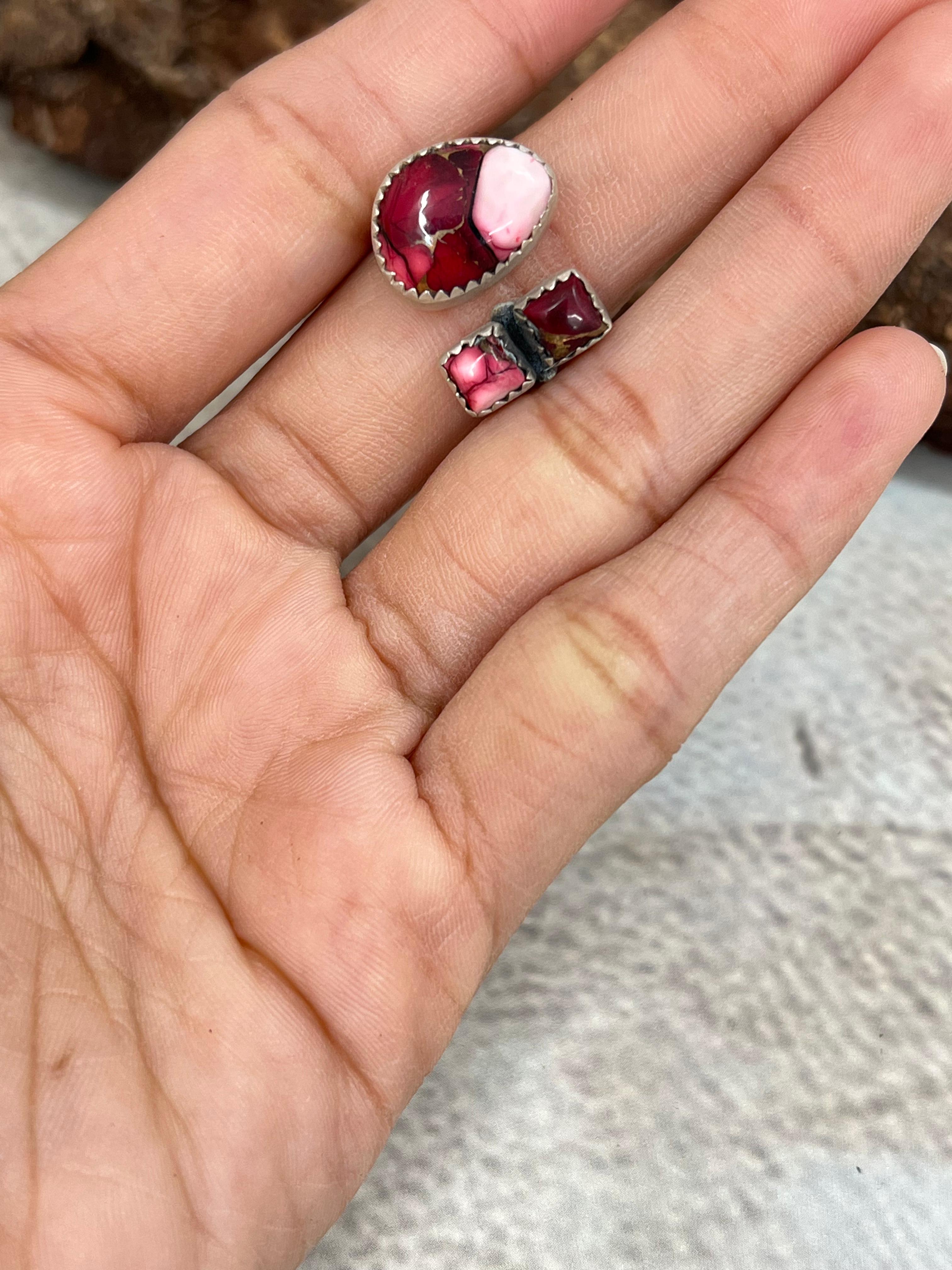 Handmade Sterling Silver Dahlia Rose Adjustable Ring with Signed Nizhoni