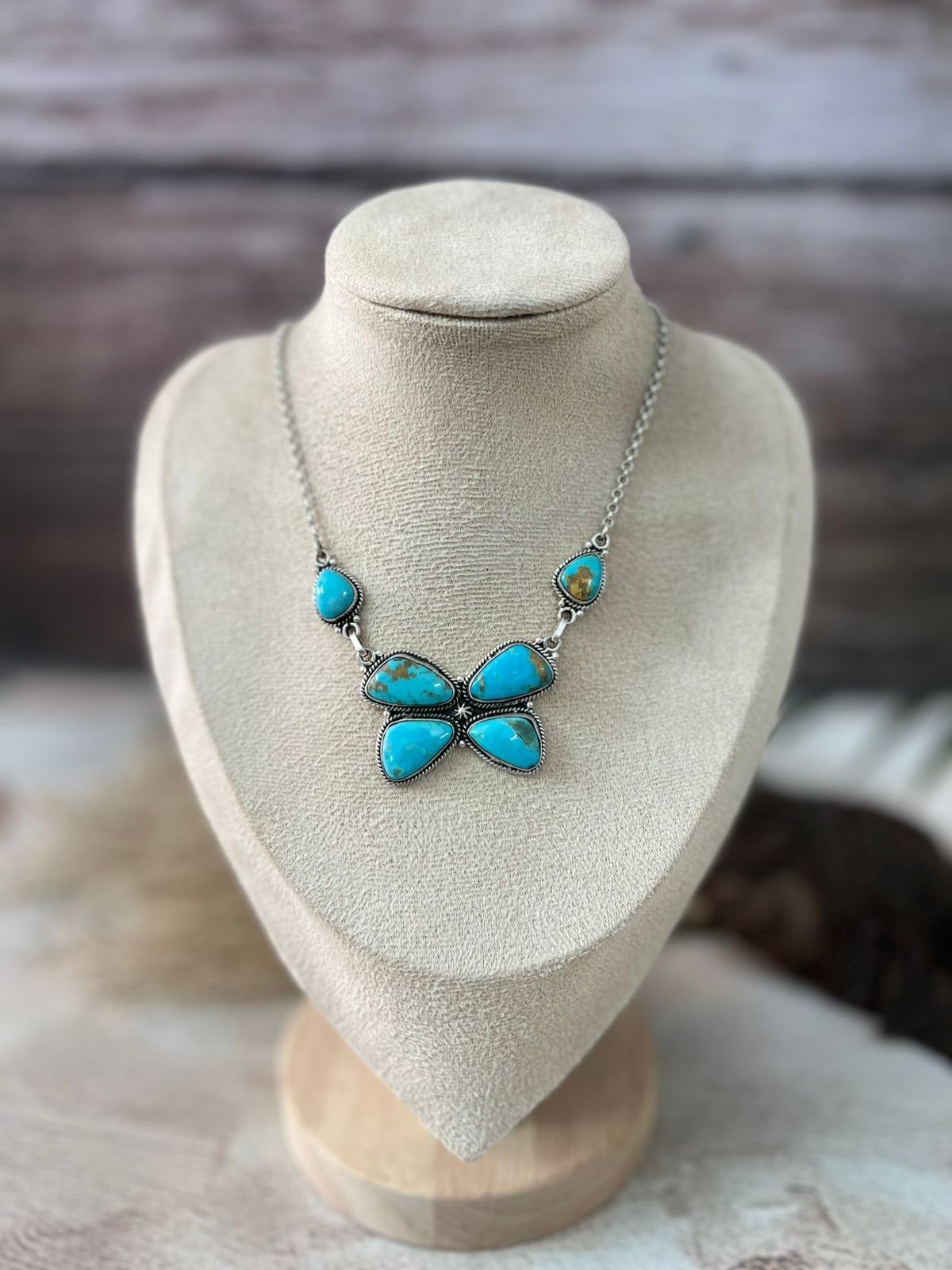 Handmade Sterling Silver Santa Maria Turquoise Butterfly Necklace "Signed Nizhoni"