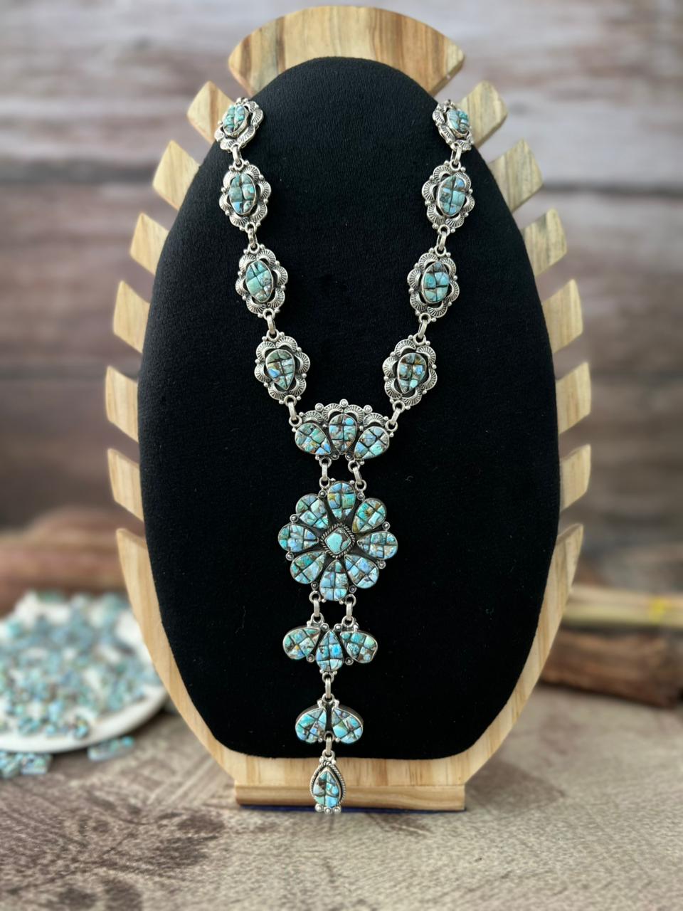 Handmade Sterling Silver 'Golden Hills Turquoise Cobble Collection' Necklace "Signed Nizhoni"