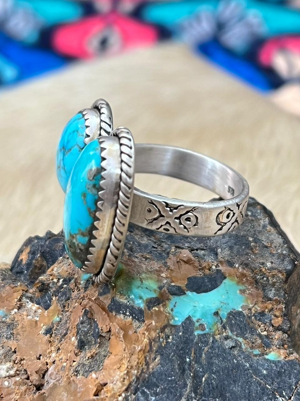 Handmade Sterling Silver Arizona Blue Turquoise Adjustable Ring "Signed Nizhoni"