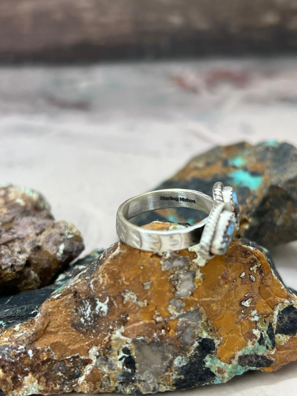 Handmade Sterling Silver Golden Hills Turquoise Adjustable Ring "Signed Nizhoni"