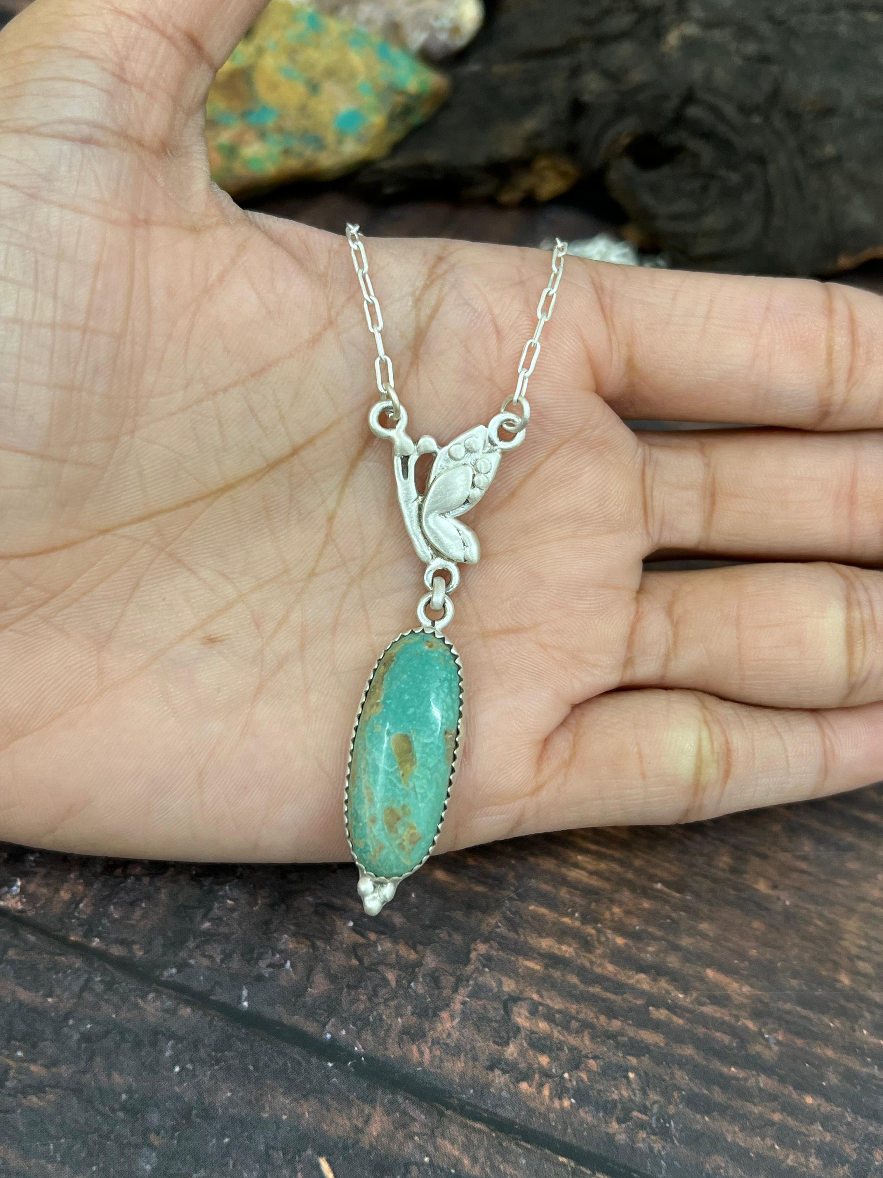 Handmade Sterling Silver Kingman Turquoise Necklace with Signed Nizhoni