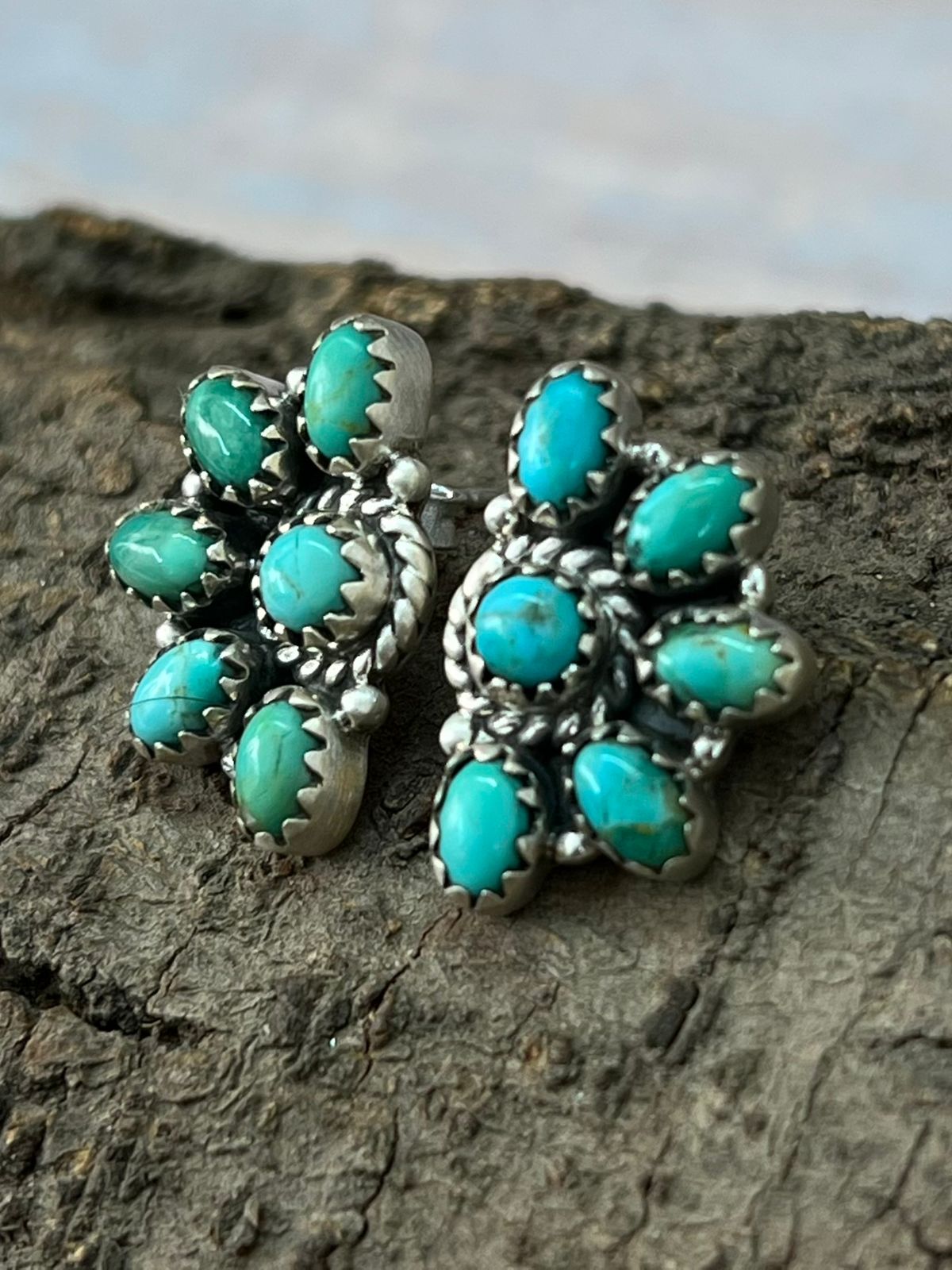 Handmade Sterling Silver Kingman Turquoise Post Studs Earrings "Signed Nizhoni"