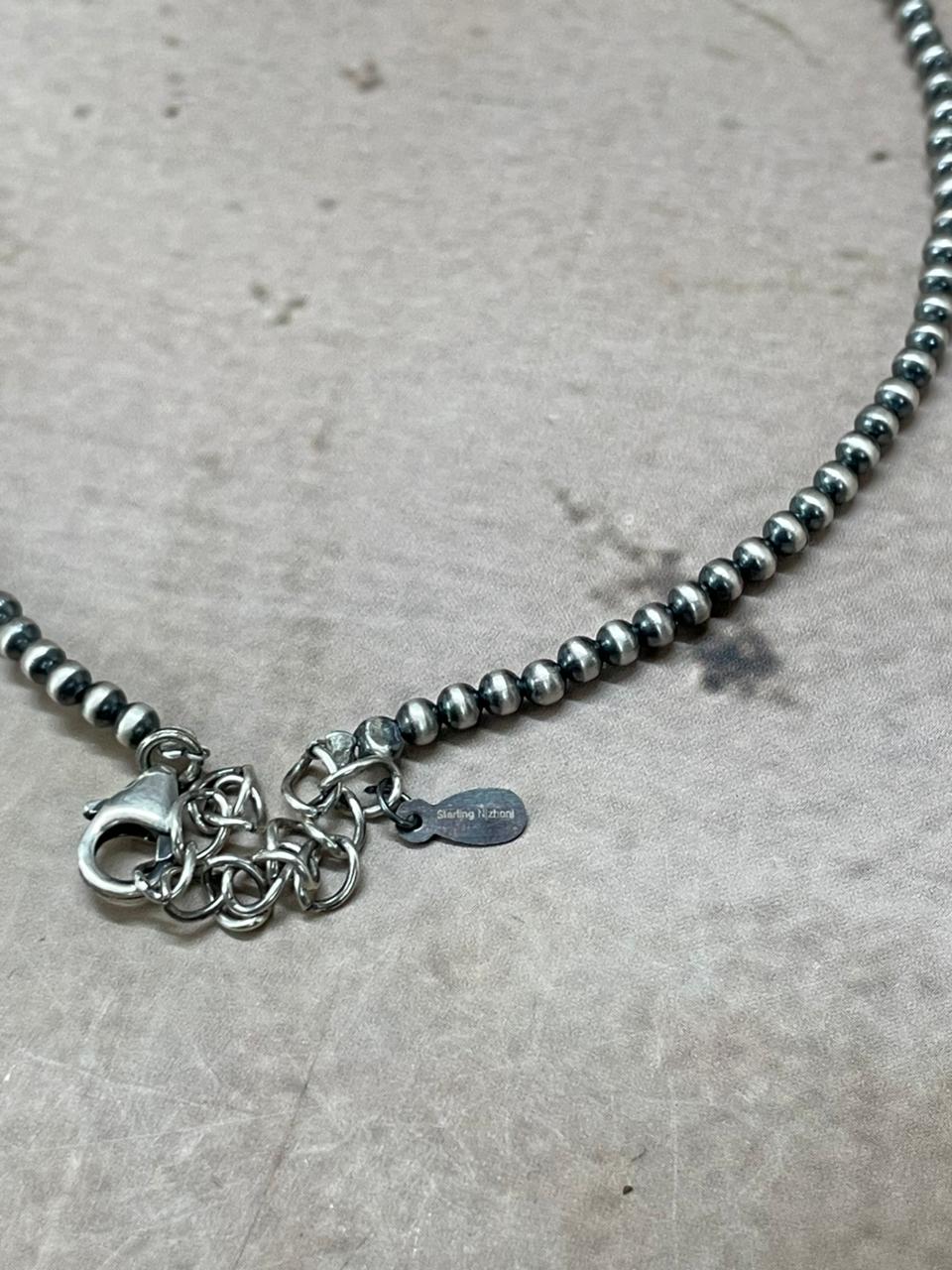 Handmade Sterling Silver Beaded Kingman Turquoise Necklace "Signed Nizhoni" (5)
