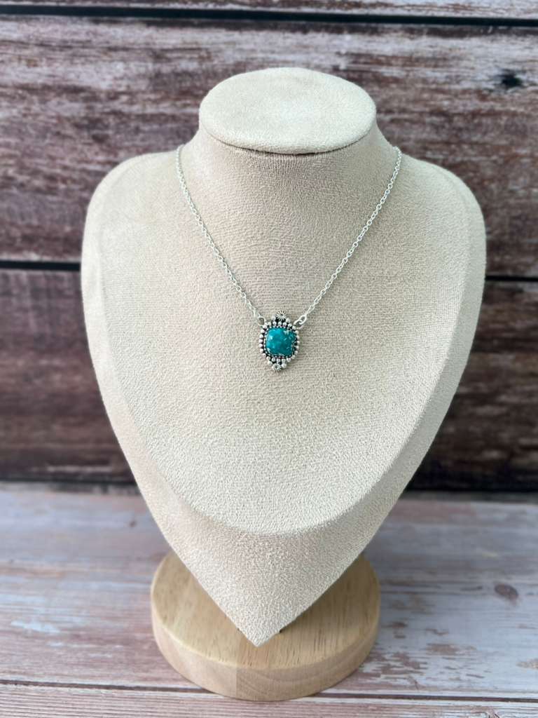 Handmade Sterling Silver White Water Turquoise Necklace with Signed Nizhoni