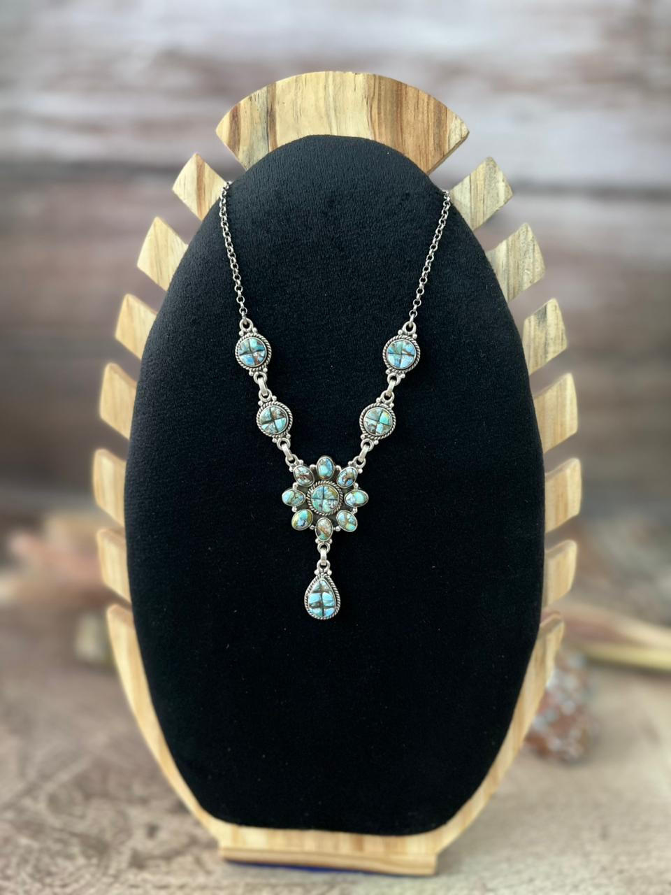 Handmade Sterling Silver 'Golden Hills Turquoise Cobble Collection' Necklace "Signed Nizhoni"