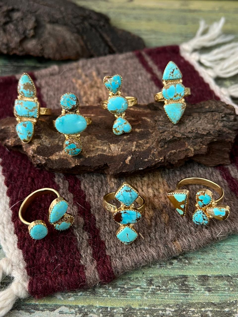 “The Golden Collection” Handmade Number 8 Turquoise with Gold Adjustable Ring