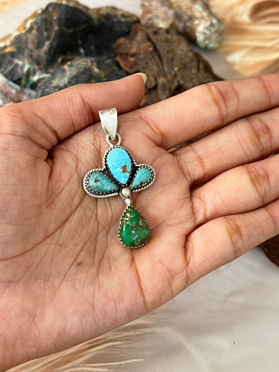 Handmade Sterling Silver White Water With Sonoran Mountain Turquoise Pendant "Signed Nizhoni"