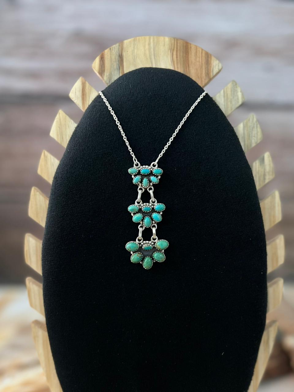 Handmade Sterling Silver Kingman Turquoise Drop Necklace "Signed Nizhoni"