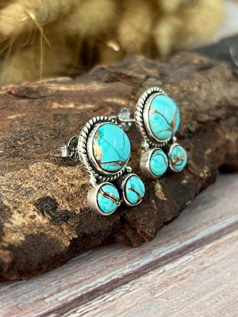 Handmade Sterling Silver Mint Dahlia Collection: Post Stud Earrings "Signed Nizhoni"