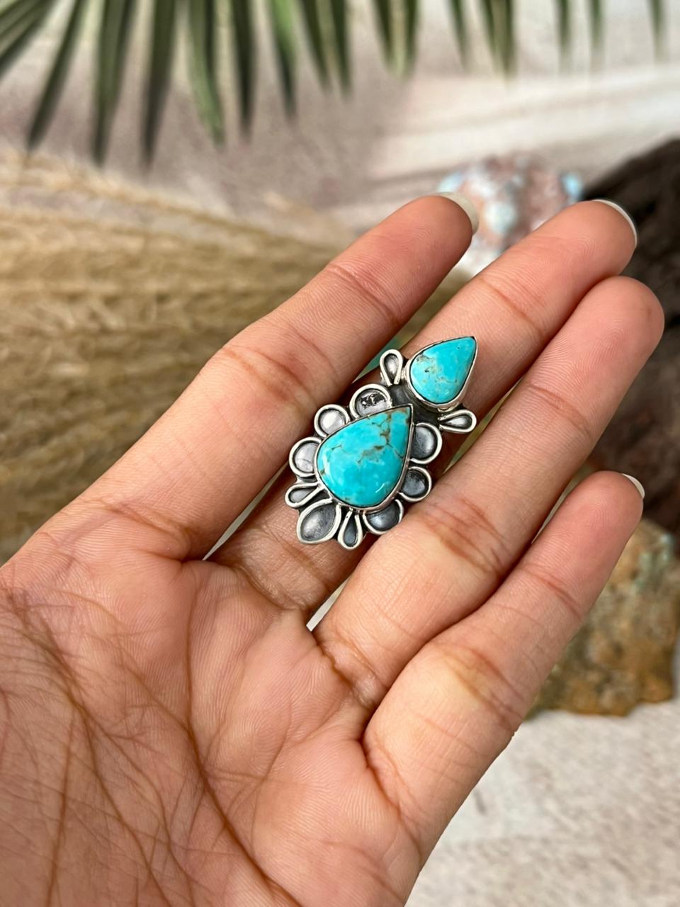 Handmade Sterling Silver Santa Maria Turquoise Adjustable Ring "Signed Nizhoni"