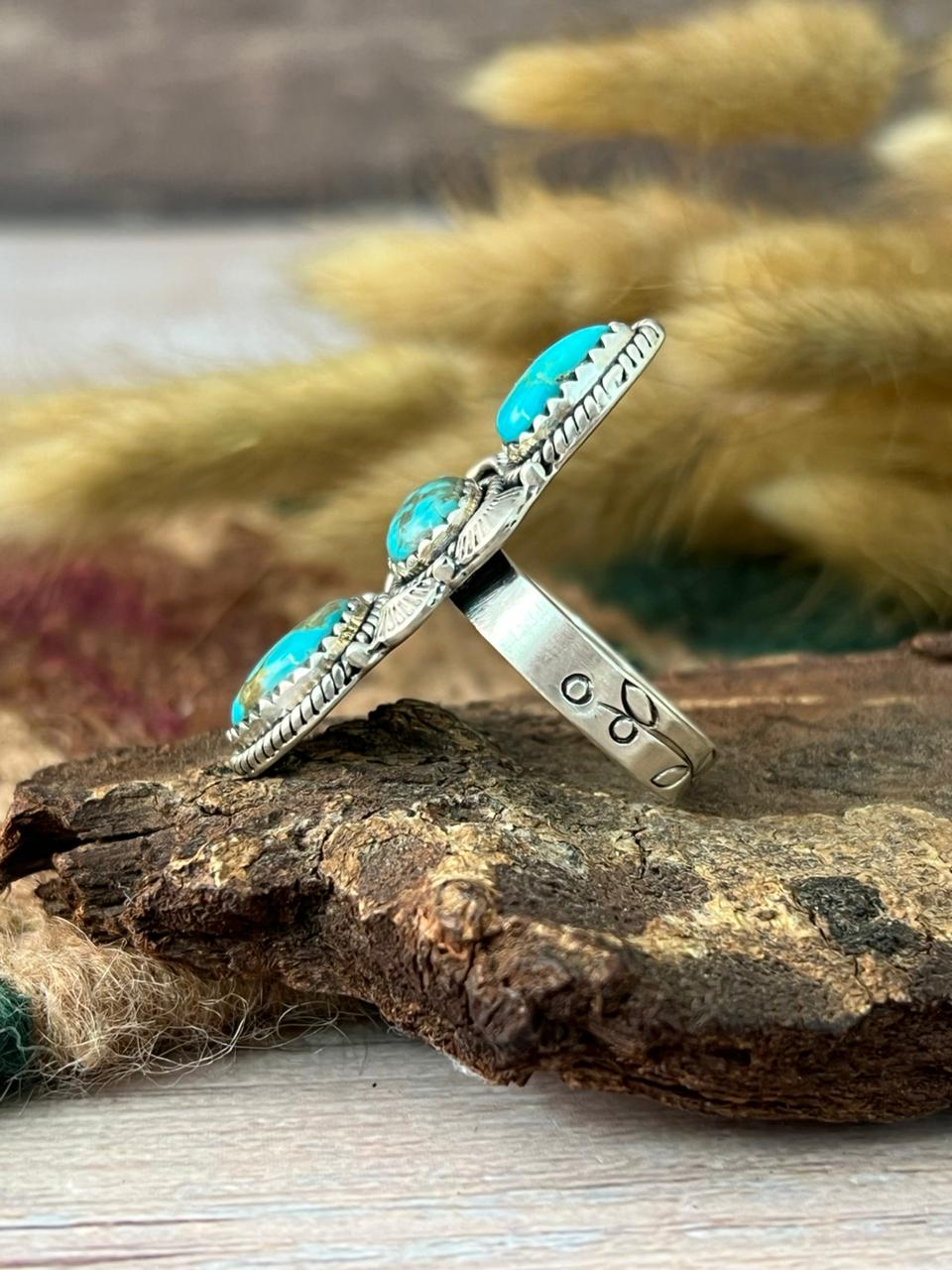 Handmade Sterling Silver Santa Maria Turquoise Adjustable Ring "Signed Nizhoni"