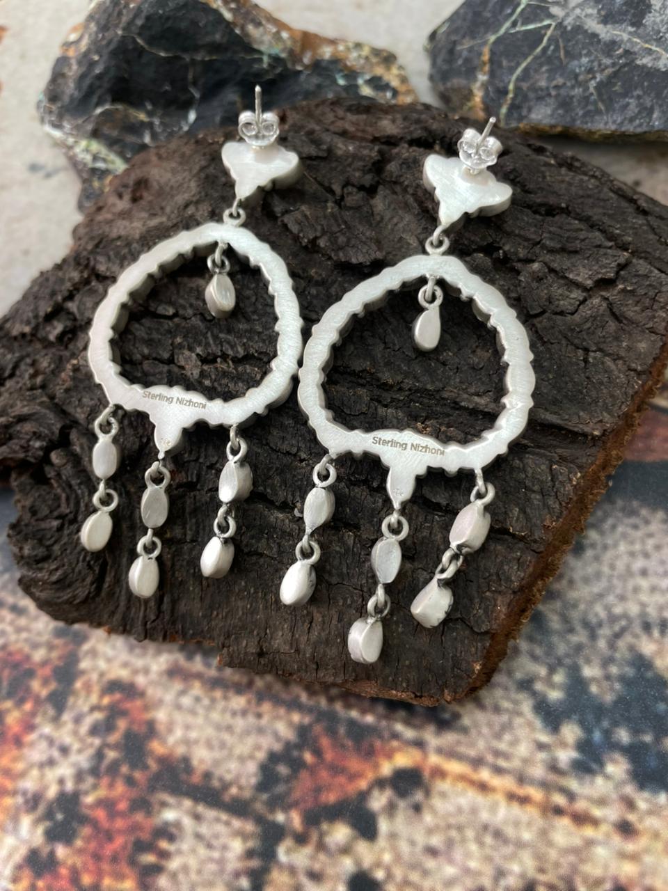 Handmade Sterling Silver Wildhorse Magnesite Post Dangle Earrings "Signed Nizhoni"