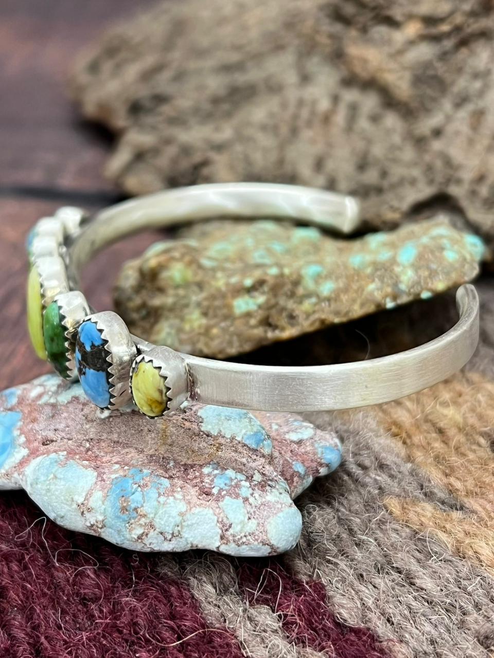 Handmade Sterling Silver Palomino with Golden Hills and Sonoran Turquoise Bracelet "Signed Nizhoni"
