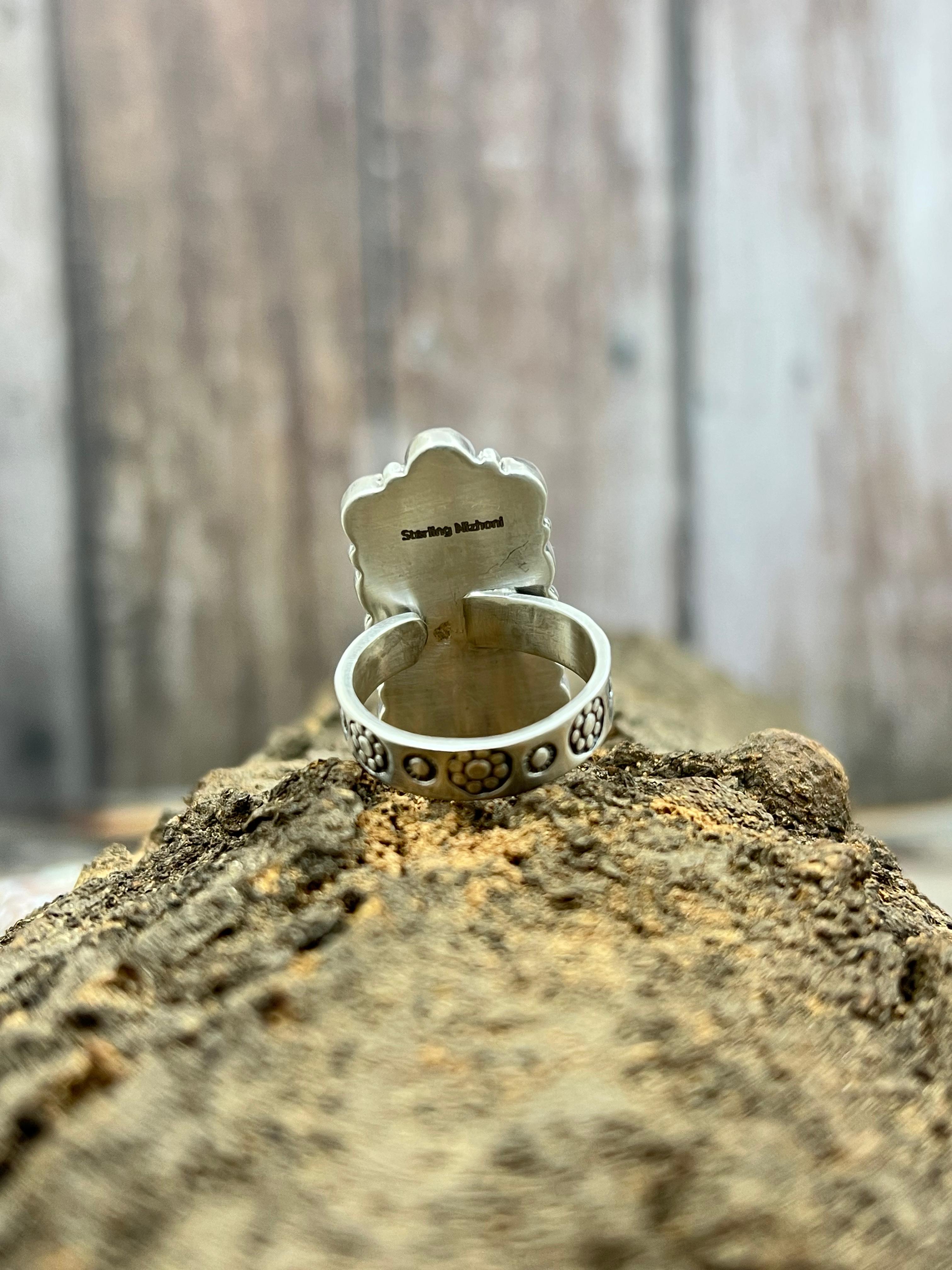 Handmade Sterling Silver Dahlia Rose Adjustable Ring with Signed Nizhoni